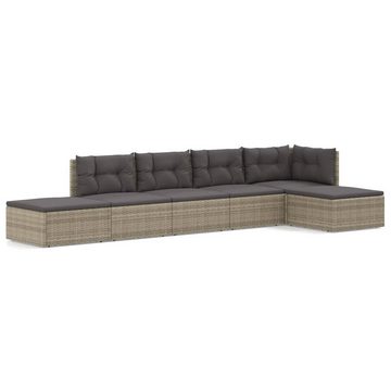 vidaXL Gartenlounge-Set 6-tlg. Garten-Lounge-Set mit Kissen Grau Poly Rattan, (1-tlg)