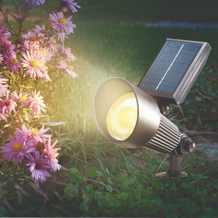 esotec LED Gartenleuchte Solarstrahler Spotlight RGB 7 Lichtfarben zur Auswahl Dauer oder Wechsellicht Außenbeleuchtung Solar Solarleuchte esotec 102134