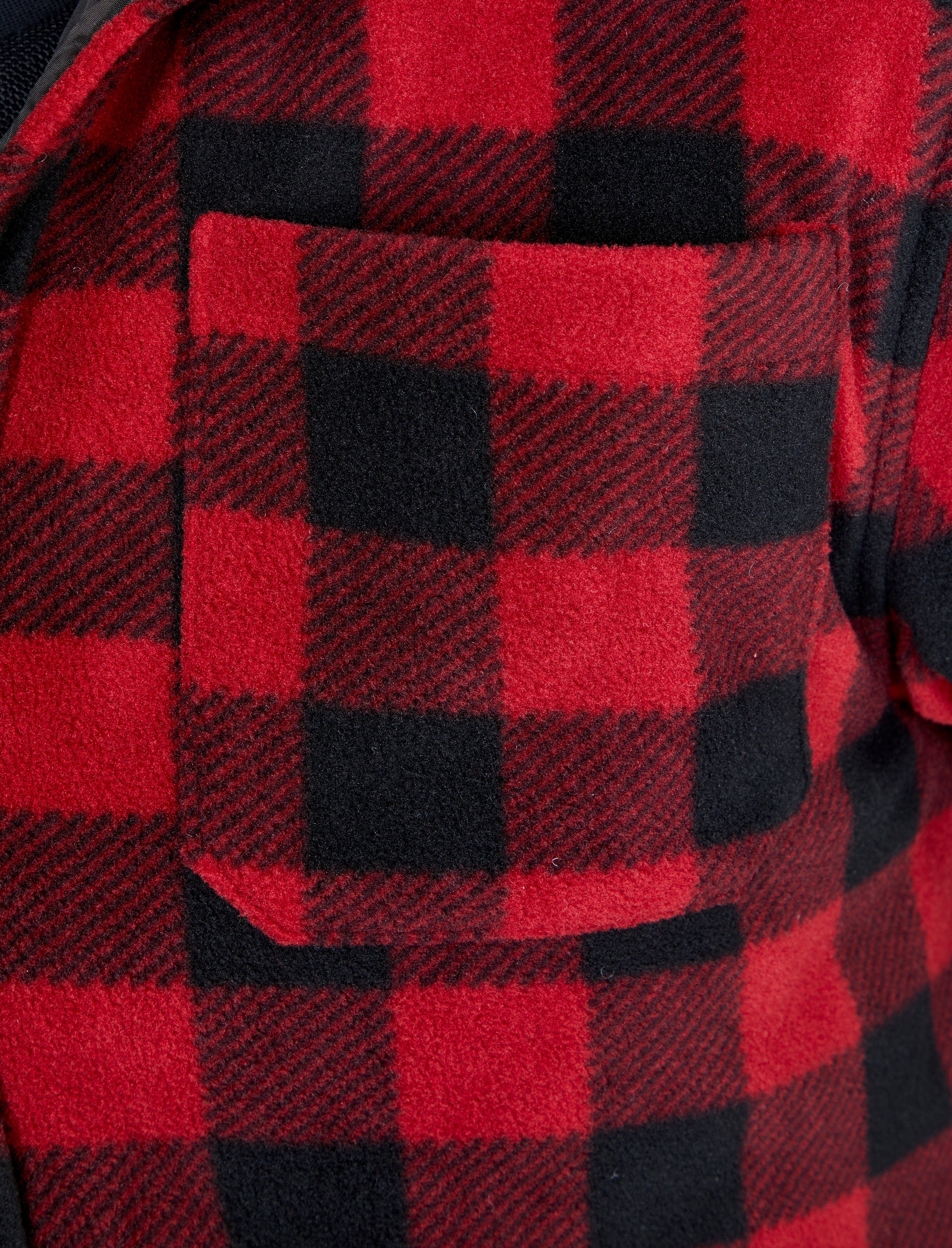 zugeknöpft tragen) mit offen zu rot-schwarz Country 5 Northern Flanellhemd verlängertem (als warm gefüttert, Flanellstoff Jacke Taschen, Rücken, mit oder Hemd