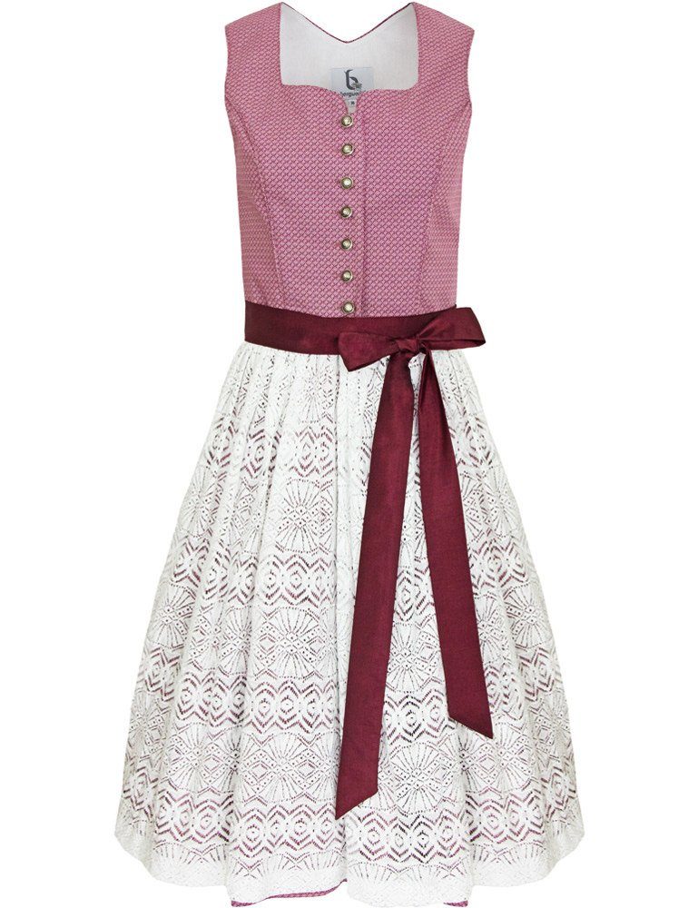 Bergweiss Trachten Dirndl für Damen "Salloa" 51157 - Bordeaux Weiß 65cm, mit Spitzenschürze