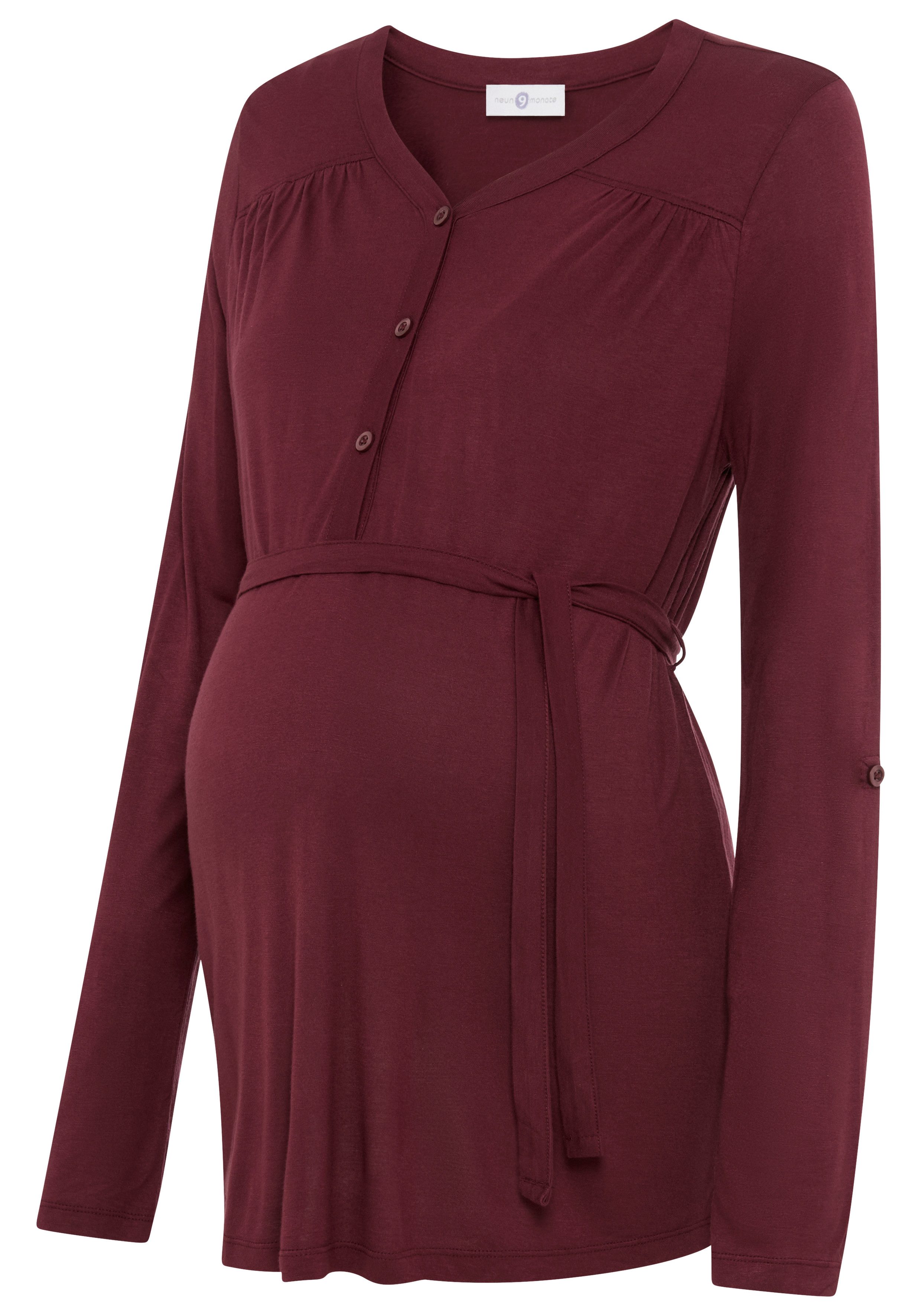 Nine-month maternity shirt, jersey blouse with tie belt, viscose maternity blouse, practical for pregnancy and afterwards