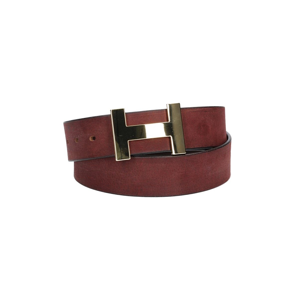 Leder Bazlen Ledergürtel Bordeaux 40mm mit H-Schließe in Gold günstig online kaufen