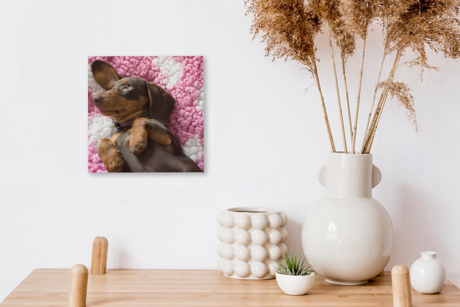 Decke, (1 OneMillionCanvasses® Dackelwelpe Leinwandbild St), Bilder rosa Schlafzimmer für auf einer Wohnzimmer Leinwand Ein