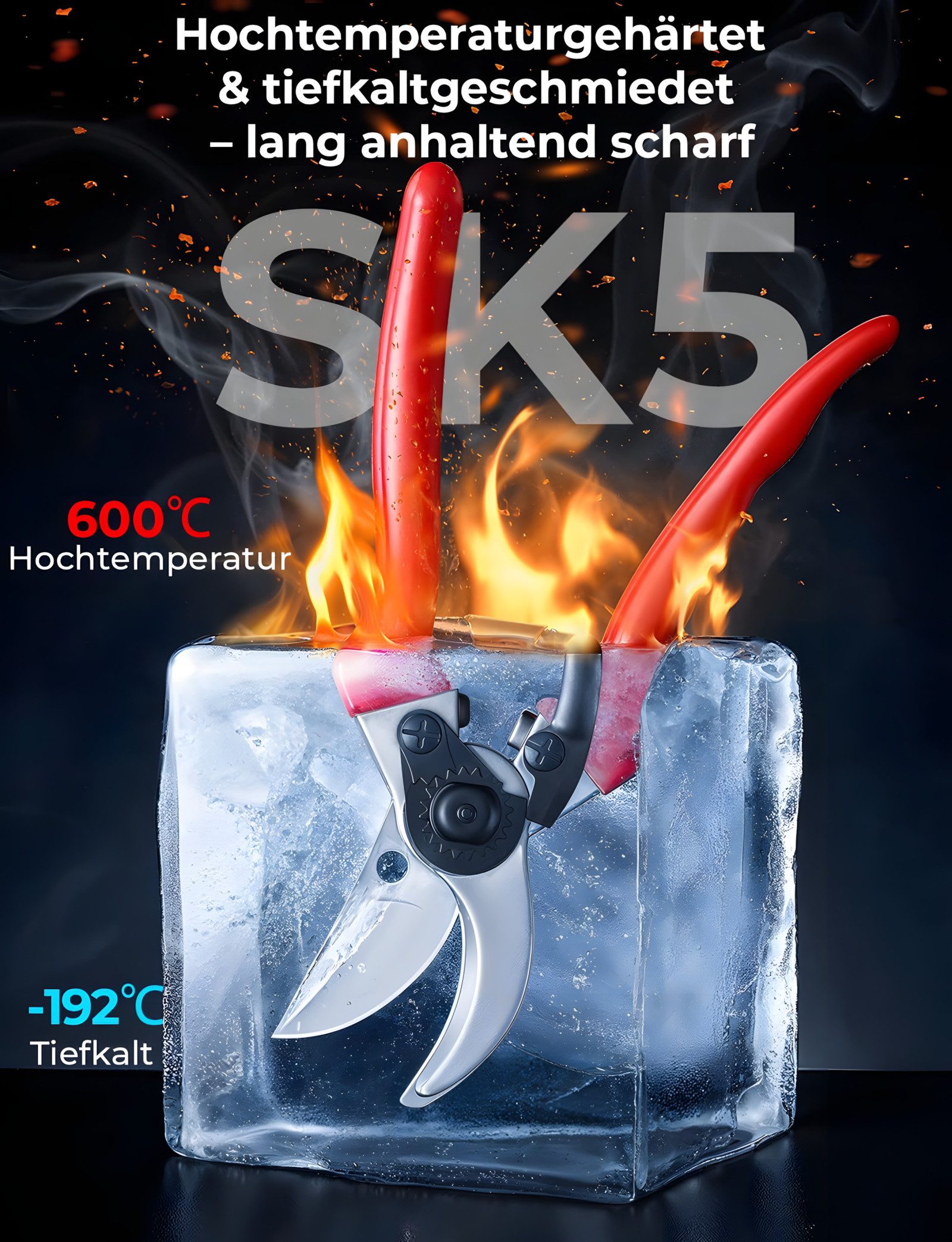 Forrlite Astschere Gartenschere SK5, rostfrei, bis 25 mm, für Rosen & Sträucher, (Professionelle Gartenschere mit SK5-Stahl, rostfreie Astschere für Äste bis 25 mm, ergonomische Rosenschere mit rutschfestem Griff, Pflanzenschere für Rosen, Sträucher und Bonsai)