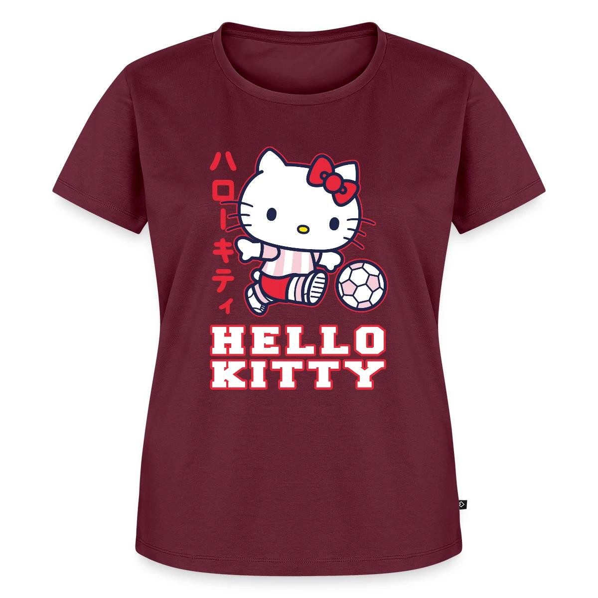 Spreadshirt T-Shirt Hello Kitty Spielt Fussball Sport Frauen Premium T-Shirt (1-tlg) Fällt klein aus. Wir empfehlen, eine Größe größer zu bestellen.