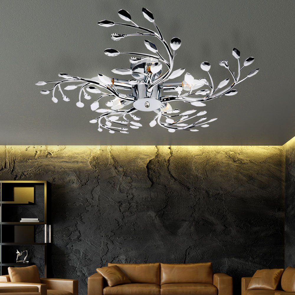 GLOBO LIGHTING Deckenleuchte, Leuchtmittel nicht inklusive, Design Blüten Decken Lampe Blätter Leuchte Beleuchtung Chrom Wohn-