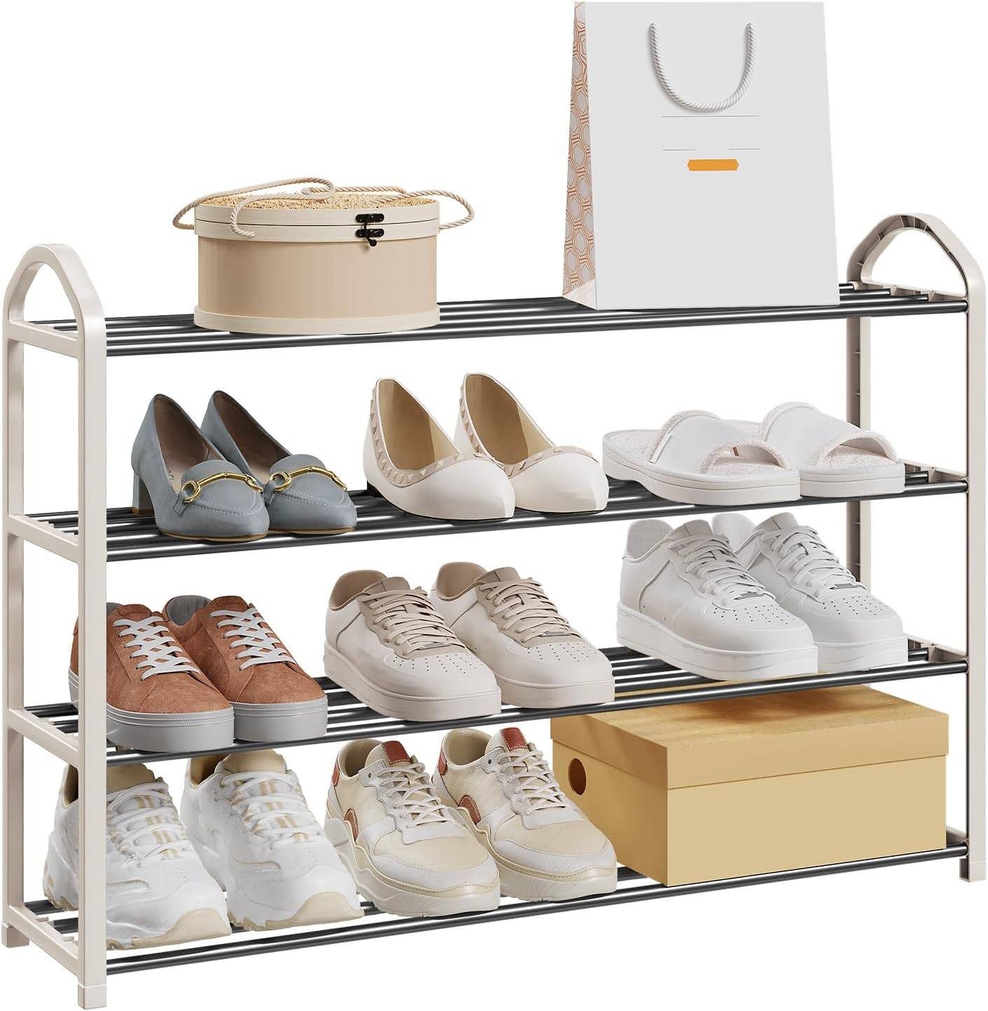 EUGAD Schuhregal, 1-tlg., 4-Ebenen–Metallrohrgestell, für Flur, Wohnzimmer, Schlafzimmer