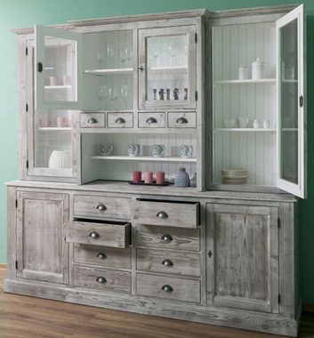 Casa Padrino Küchenbuffet Landhausstil Küchenschrank Grau / Weiß 244 x 47 x H. 225 cm - 2 Teiliger Schrank mit 6 Türen und 12 Schubladen - Landhausstil Küchenmöbel