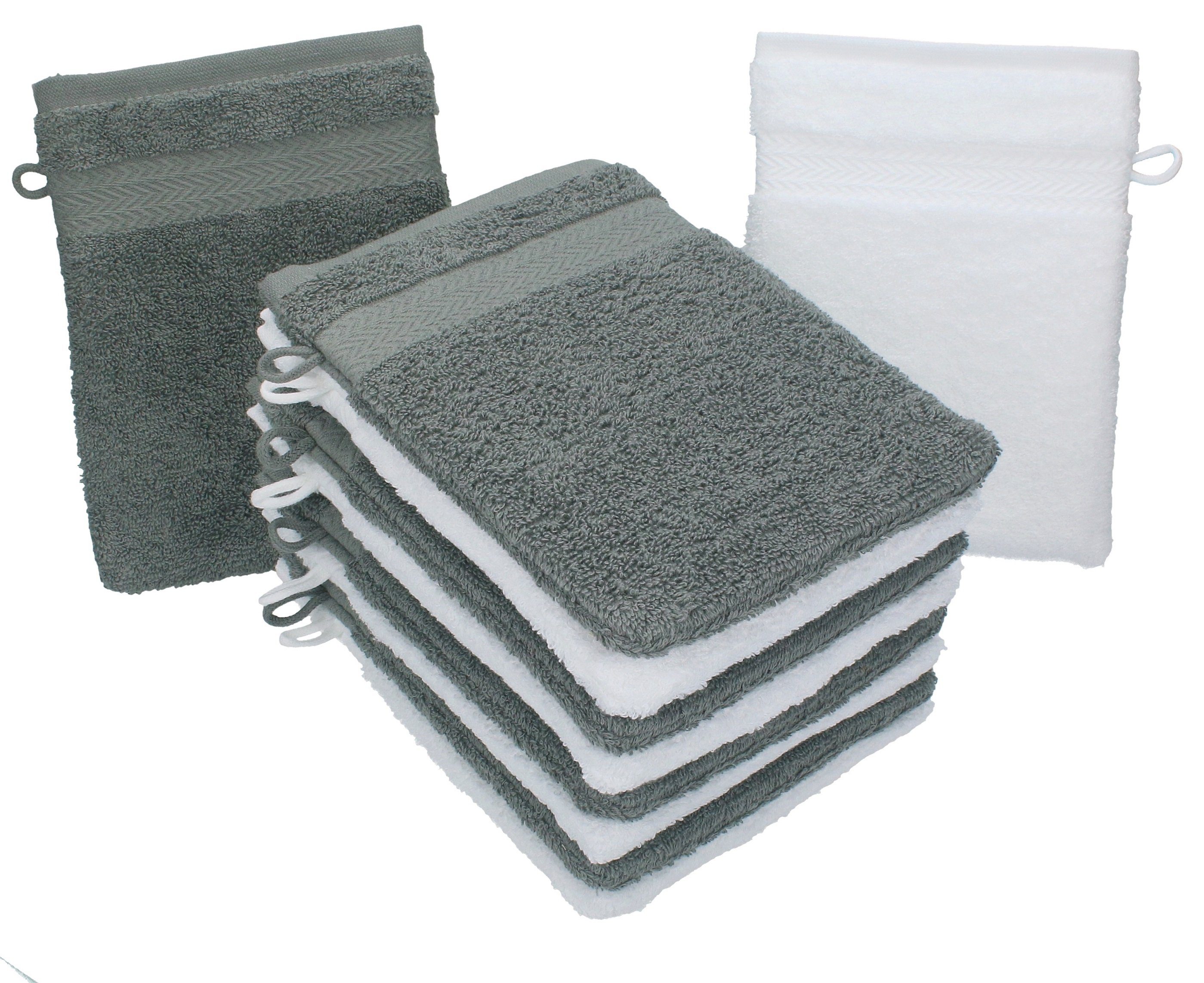 Betz Waschhandschuh 10 Stück Waschhandschuhe Premium 100% Baumwolle Waschlappen Set 16x21 cm Farbe anthrazit und weiß (10-tlg)