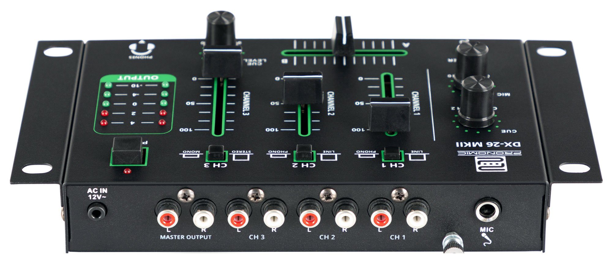 Pronomic DJ Controller DX-26 MKII DJ-Mixer - 3-Kanal Mischer mit Cue-Funktion, (Talkover-Funktion), 2x Line/Phono-Kanal - Mikrofon- Kopfhöreranschluss