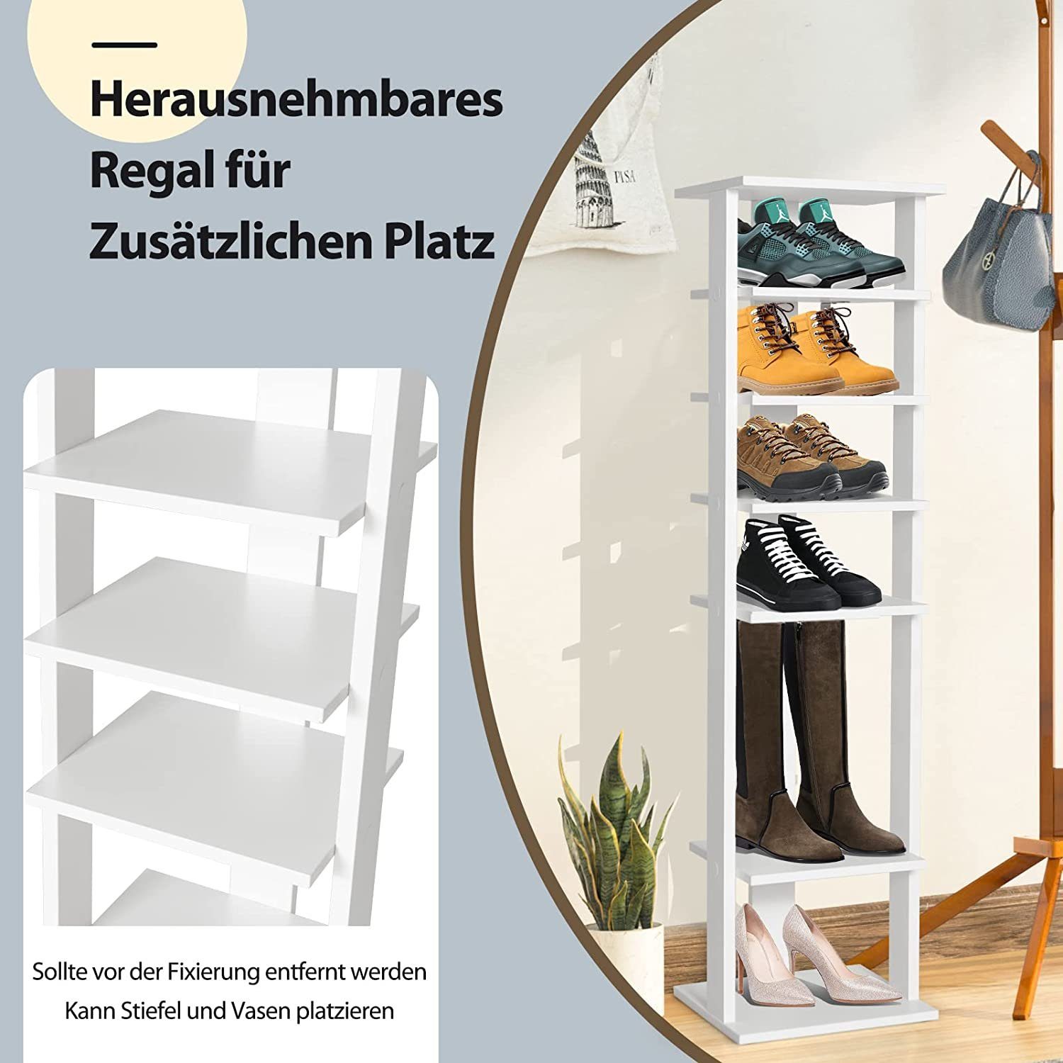 COSTWAY Schuhregal, schmal, höhenverstellbar, 8-stöckig, Holz, 110cm