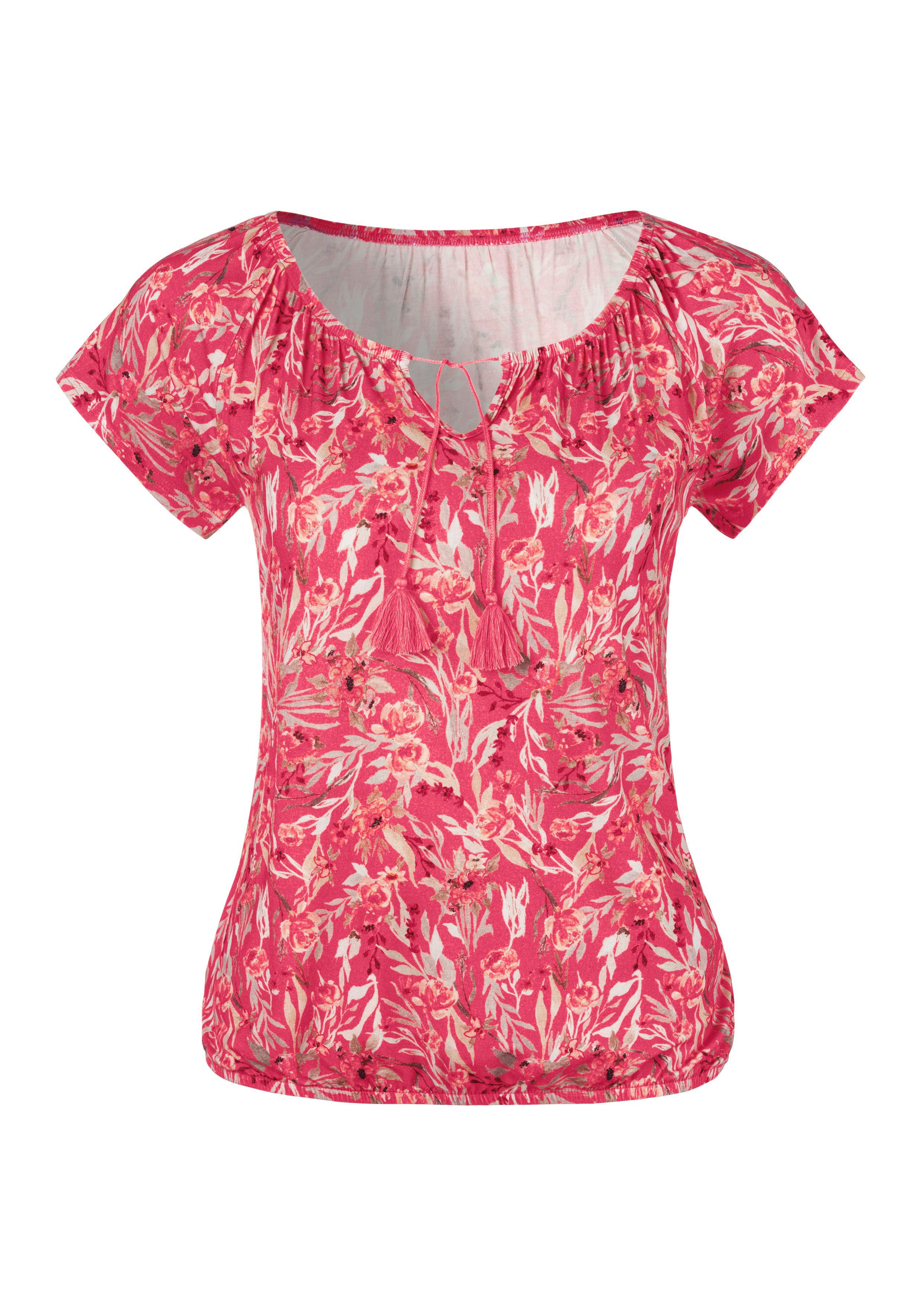 Vivance T-Shirt (2er-Pack) mit Bindeband und Tassel creme koralle-bedruckt, am Ausschnitt