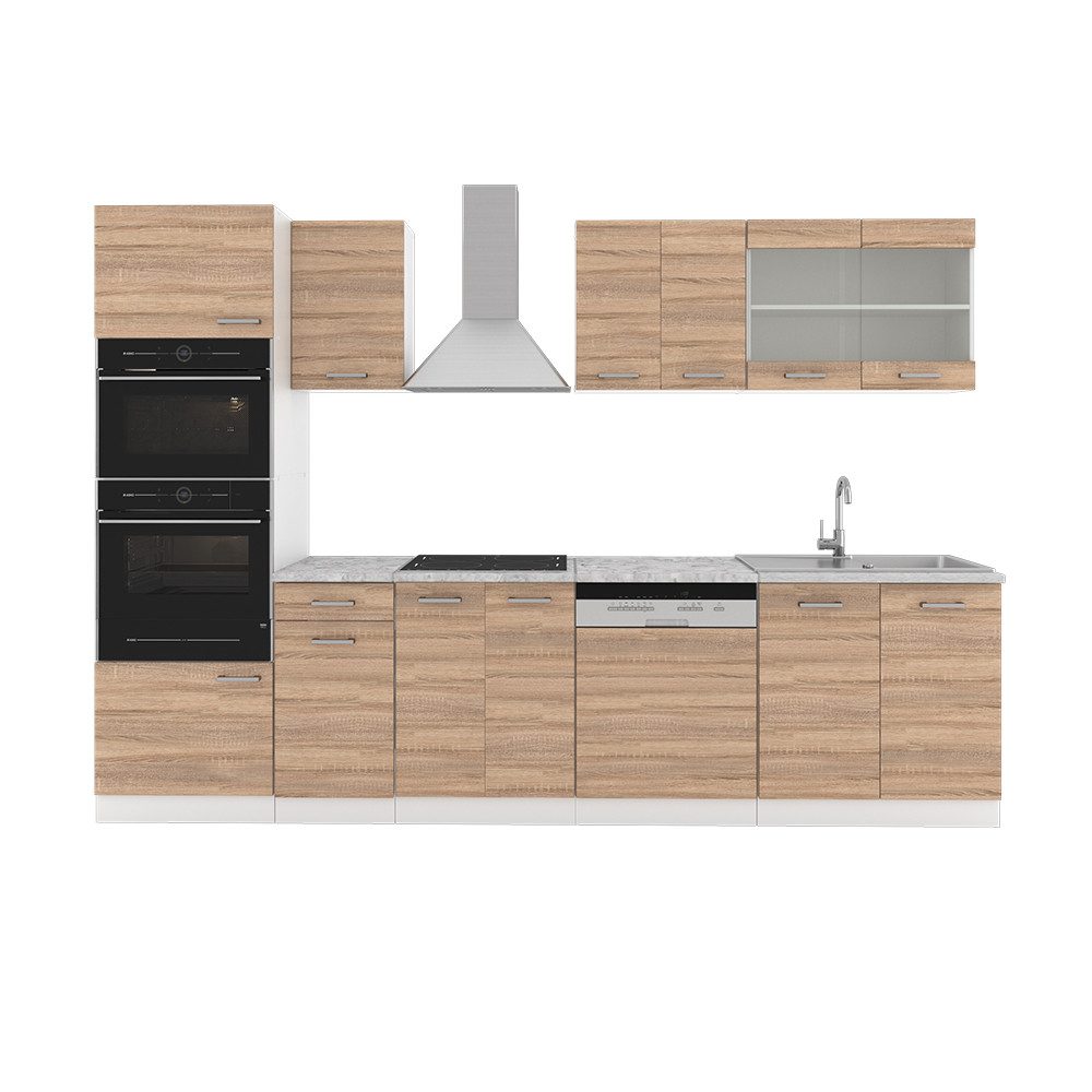 Vicco Küchenzeile R-Line, Sonoma/Weiß, 300 cm günstig online kaufen