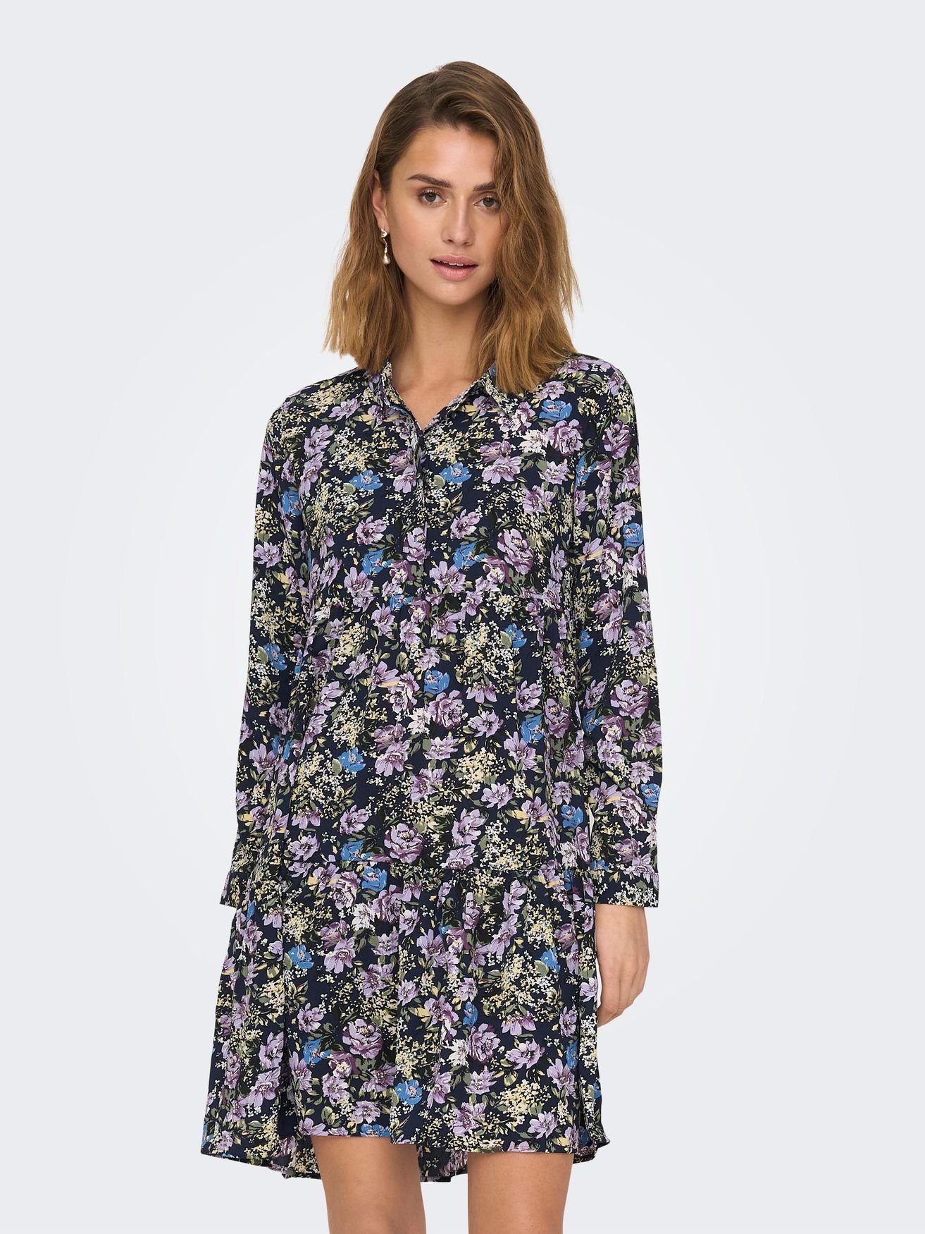 JACQUELINE de YONG Shirtkleid in Kurzes Tunika 4536 Langarm Bluse Schwarz-2 (lang) Gemusterte JDYPIPER Kleid