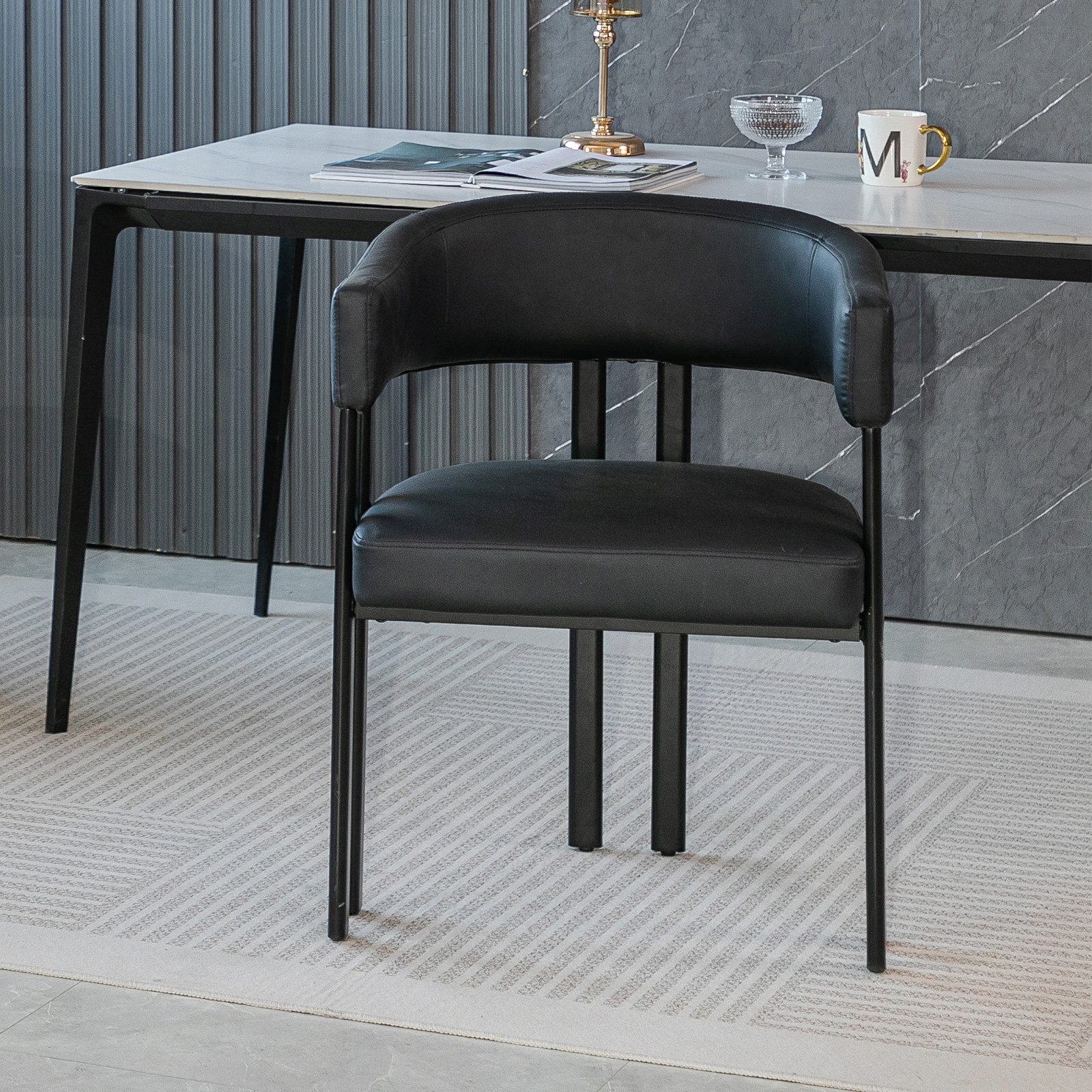 HAUSS SPOLE Relaxsessel Esszimmerstuhl mit gebogenem Rücken,Metallstuhl Metallrahmen,Schwarz (Wohnzimmer-Posterstuhl mit integriertem gebogenem Rücken), Polstersessel für Küche&Restaurant