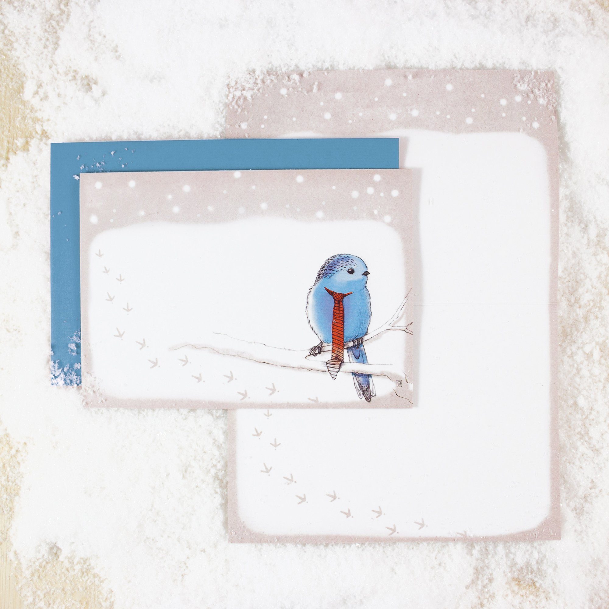 Bow & Hummingbird Grußkarten Grußkarte Vogel im Schnee blau