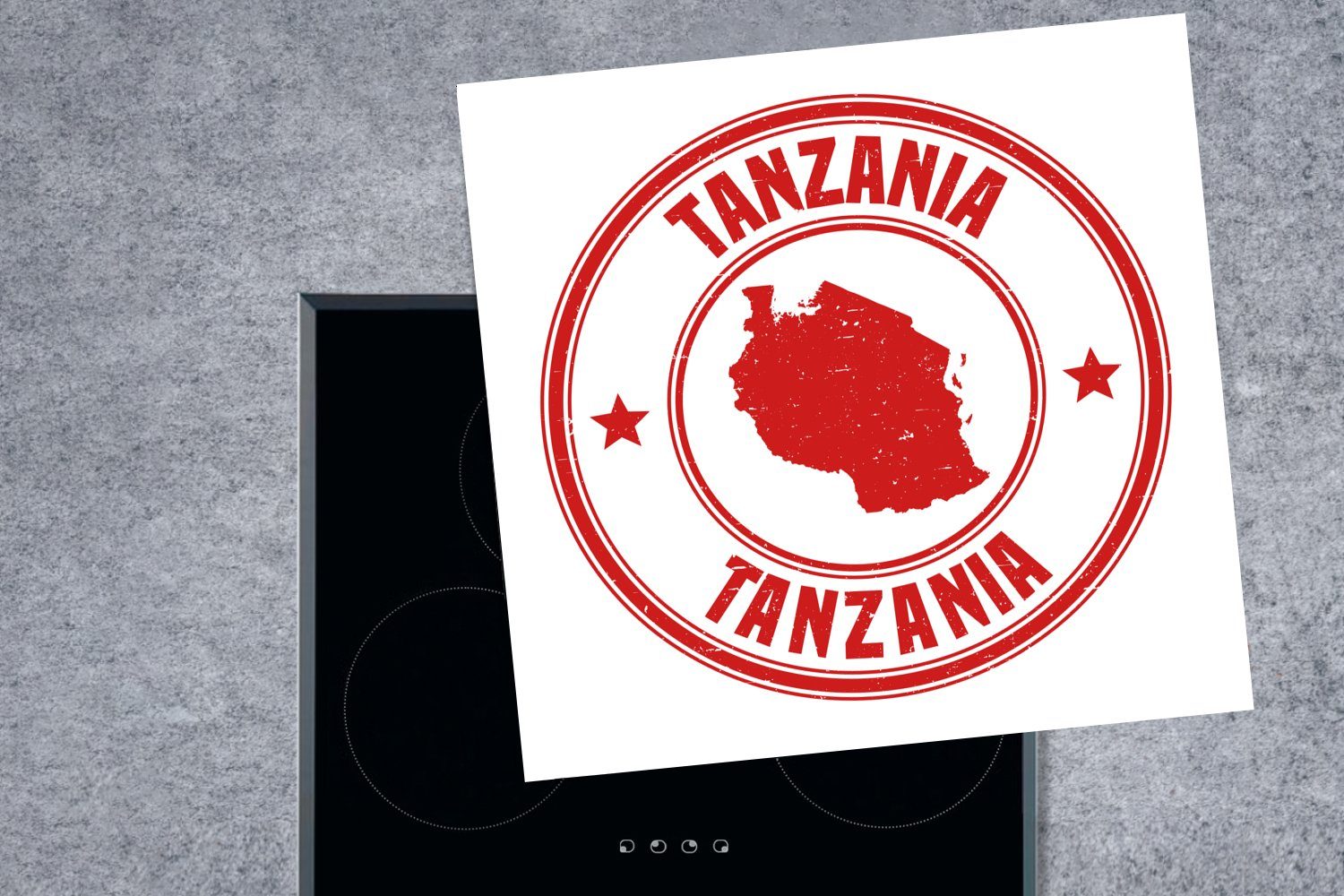 MuchoWow Herdblende-/Abdeckplatte Eine Illustration einer Vinyl, küche tlg), Briefmarke Tansania für darauf, cm, mit Arbeitsplatte Ceranfeldabdeckung, roten (1 78x78