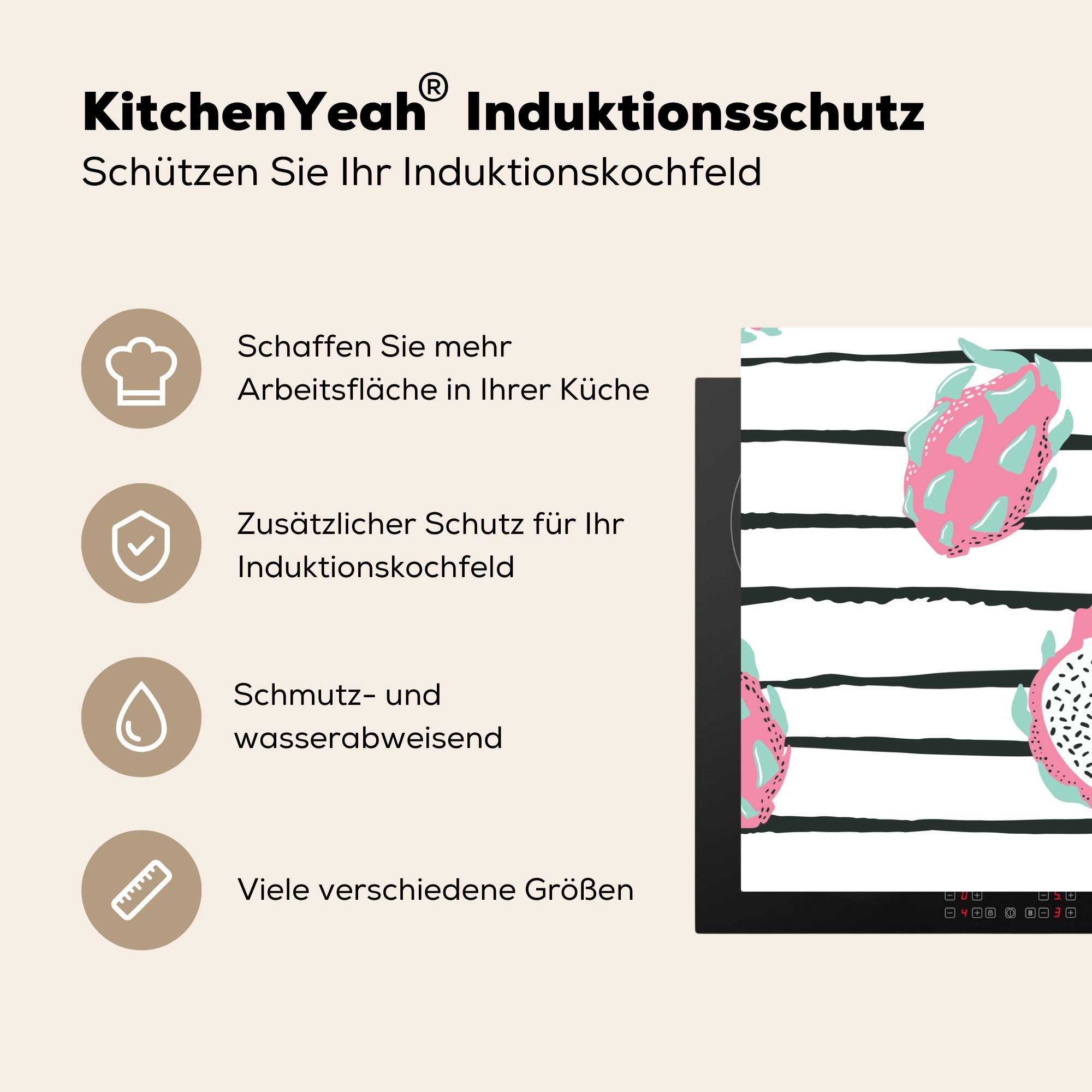 81x52 Herdblende-/Abdeckplatte Sommer MuchoWow die Vinyl, für Induktionskochfeld Schutz cm, Streifen, Ceranfeldabdeckung - küche, tlg), (1 - Obst