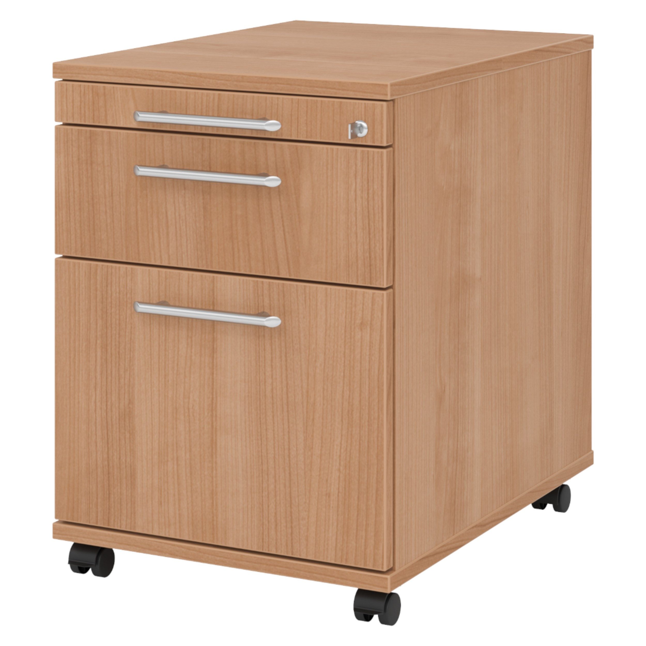 bümö Rollcontainer office Bürocontainer - mit Hängeregistratur, Dekor: Nussbaum mit Relinggriff (Kunststoff)
