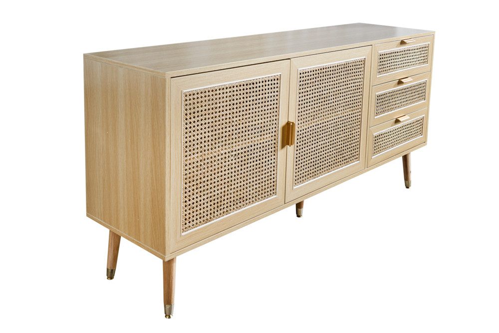 riess-ambiente Sideboard VIENNA 154cm natur - Rattan, Wiener Geflecht, Drei Schubladen, Retro (Einzelartikel, 1 St), Charmante Kommode im Boho-Stil - ideal für Wohn- und Schlafzimmer