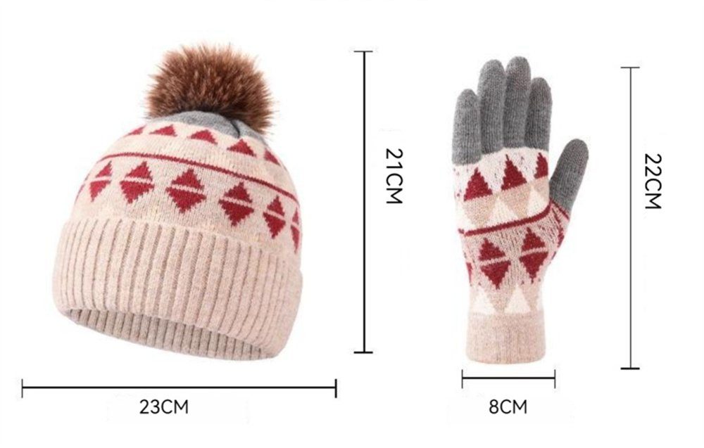 Rouemi Mütze & Set Wollmützenset, Rot Schal kalte Schal Dreiteiliges und Warme Mütze Handschuhe