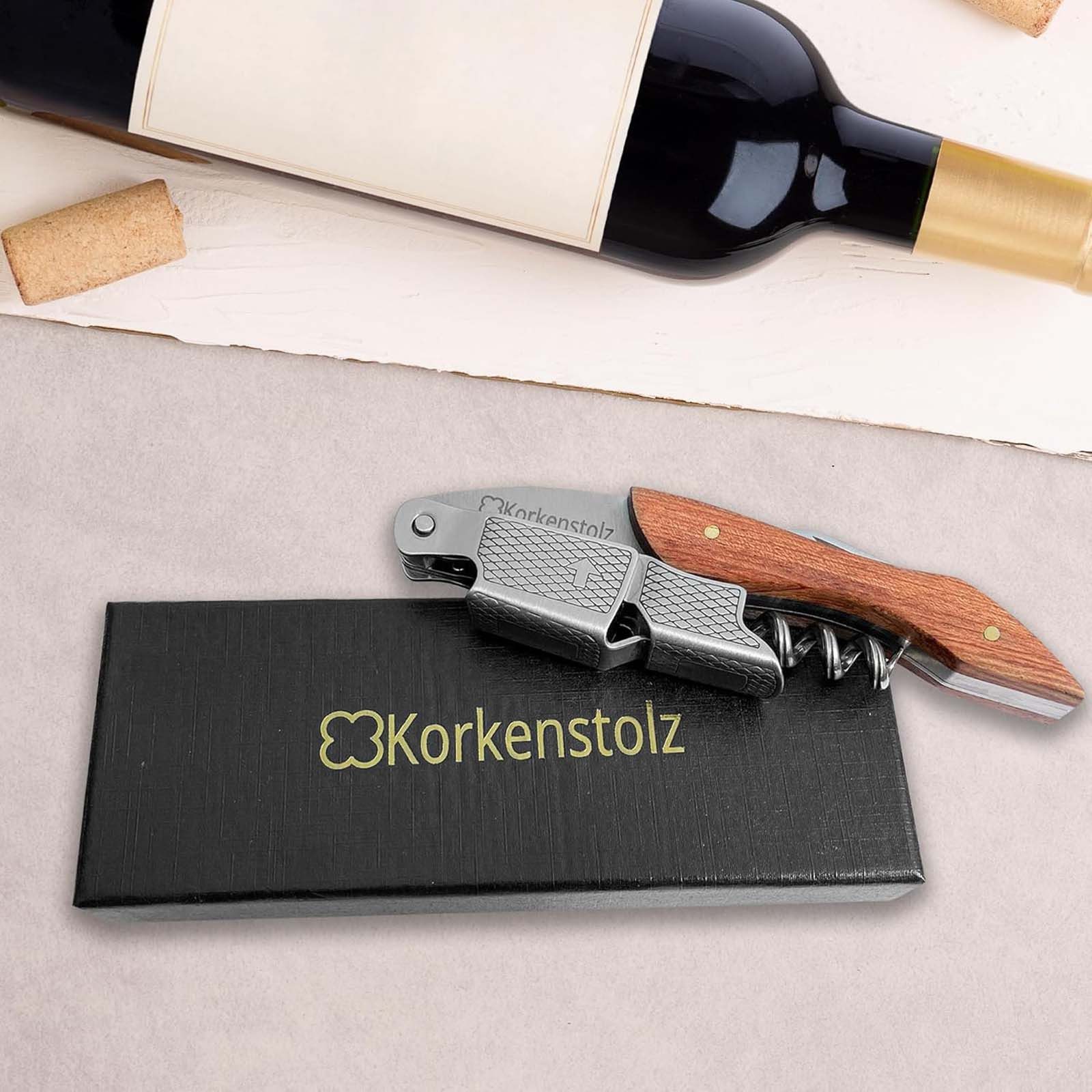 Korkenstolz Korkenzieher Flaschenöffner Edelstahl Kellnermesser Sommeliermesser Weinöffner, (1 tlg), mit Holzgriff