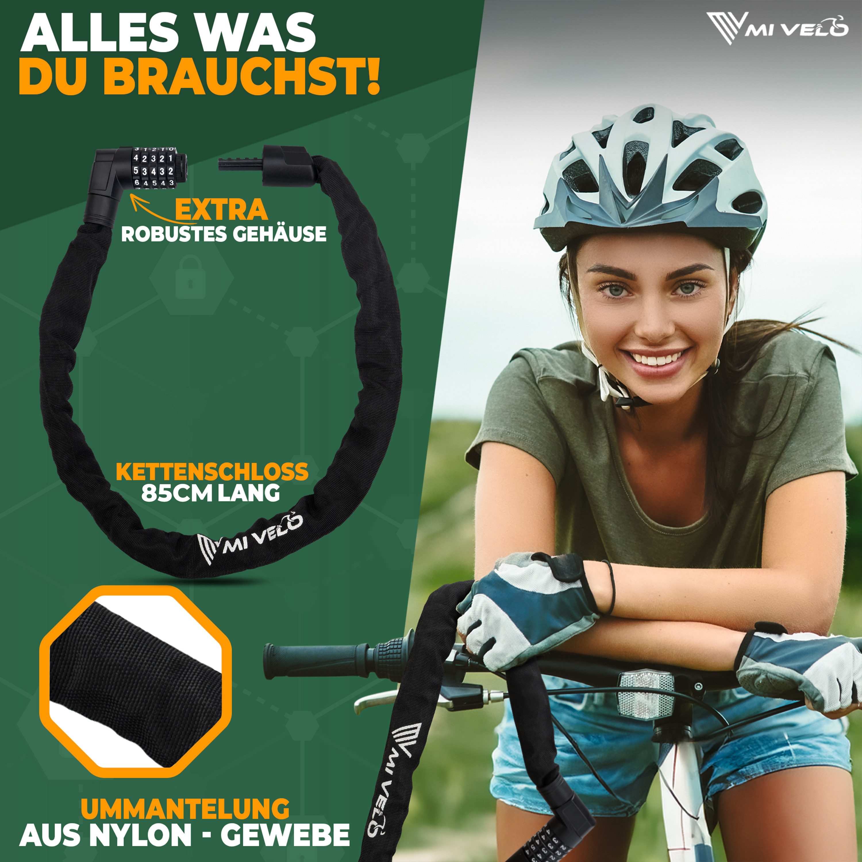 MIVELO Kettenschloss MIVELO FAHRRADSCHLOSS mit Zahlencode 85 cm Fahrrad Schloss, Vierkantstahl