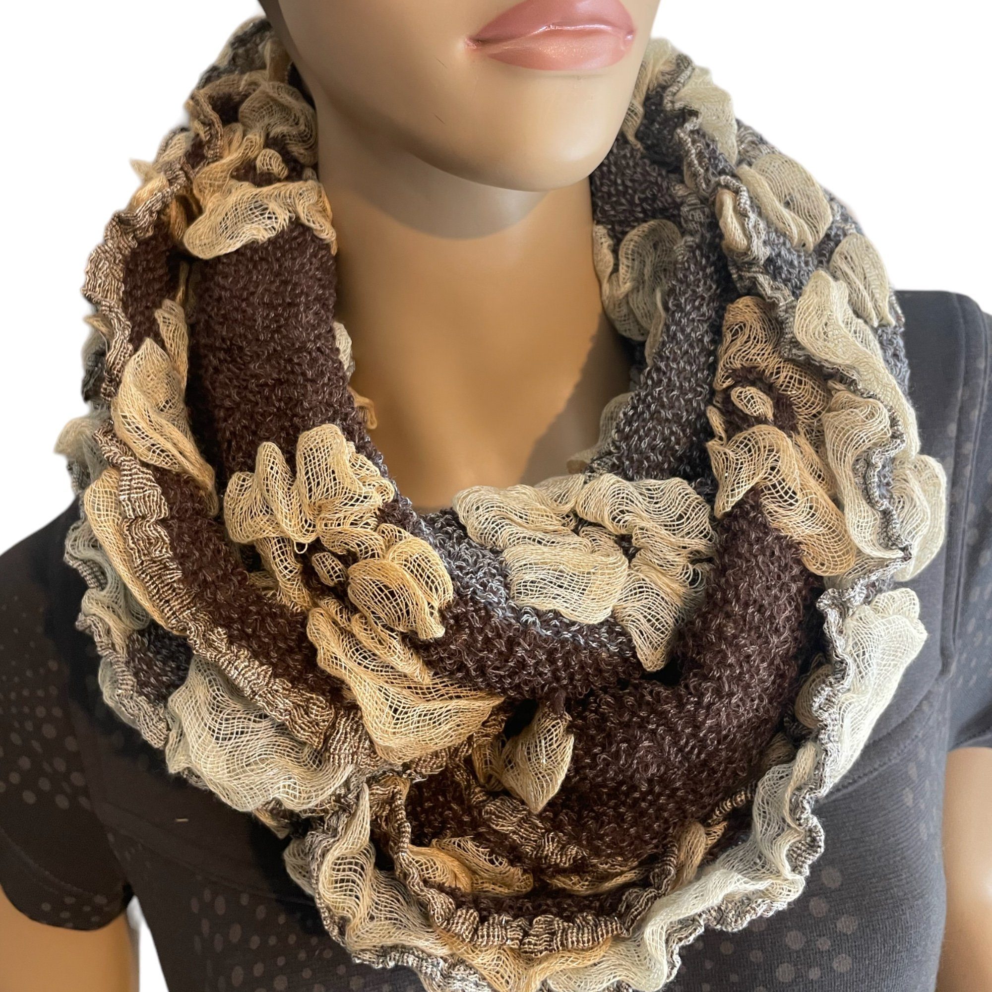 Taschen4life Modeschal Damen S75, & mit braun/multi Blumenmuster Loop Schals Schal Tücher 3D Effekt