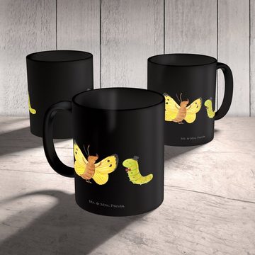 Mr. & Mrs. Panda Tasse Raupe Schmetterling - Schwarz - Geschenk, Teebecher, Tasse Sprüche, T, Keramik Schwarz, Herzberührende Designs
