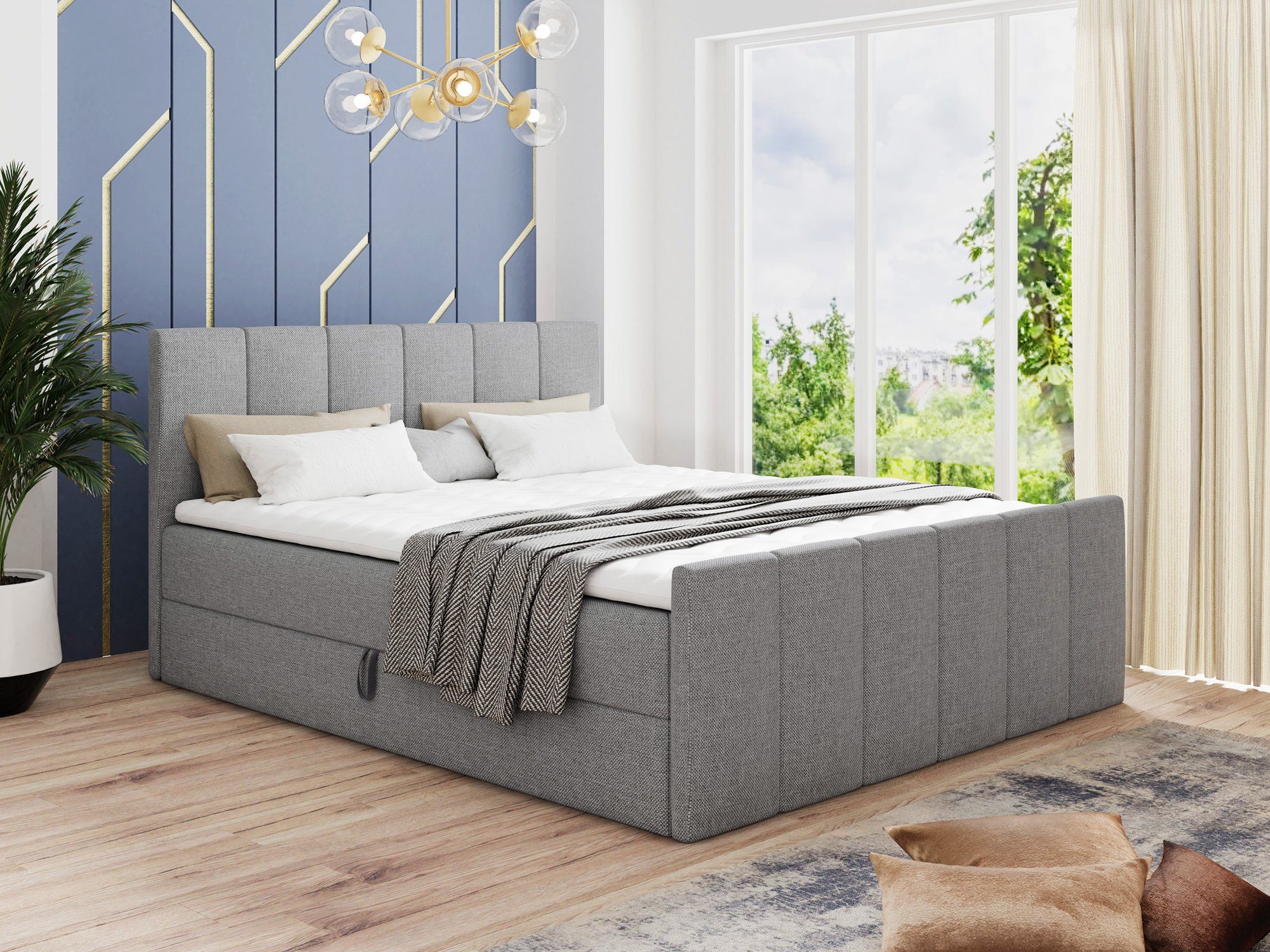 Sofnet Boxspringbett Star Lux (mit zwei Bettkasten, Bonell-Matratze und Topper), Doppelbett, Polsterbett mit Kopfteil und Fußteil