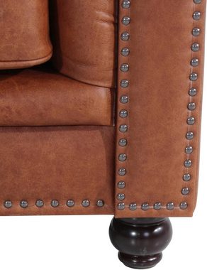 Max Winzer® Chesterfield-Sofa Old England, 2-Sitzer Ledersofa mit Knopfheftung & Ziernägeln, Breite 192 cm