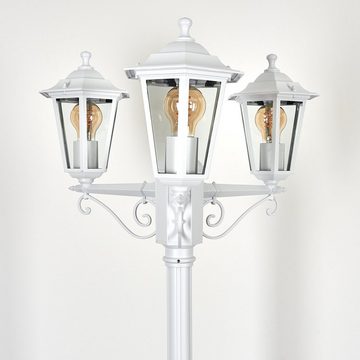 hofstein Außen-Stehlampe Wegeleuchte aus Metall/Glas in Weiß/Klar, ohne Leuchtmittel, Kandelaber, Gartenbeleuchtung IP44, 3xE27, ohne Leuchtmittel