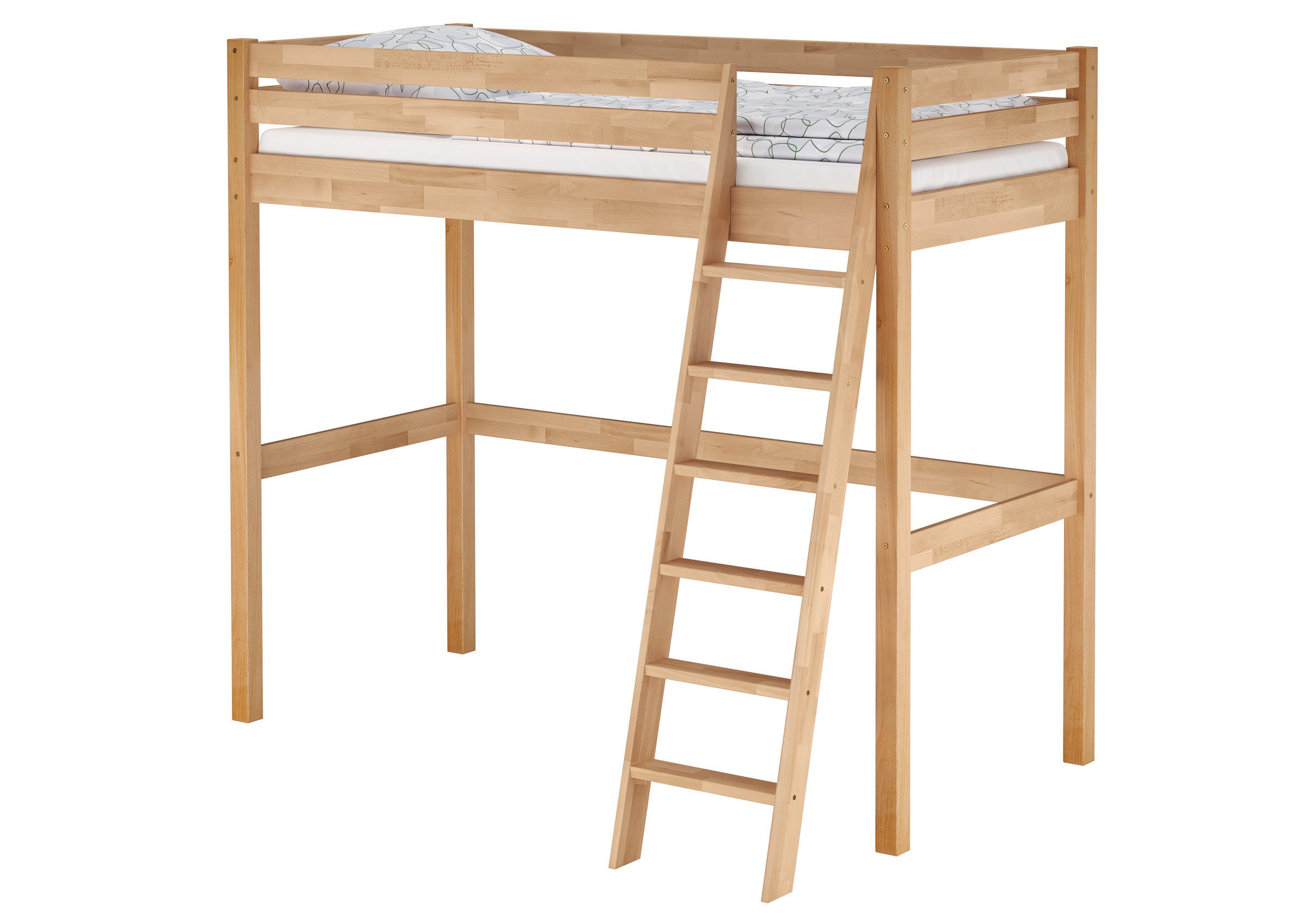 ERST-HOLZ Hochbett Buche Stockbett Hochbett aus Massiver Buche 90 x 200 cm Buchefarblos lackiert