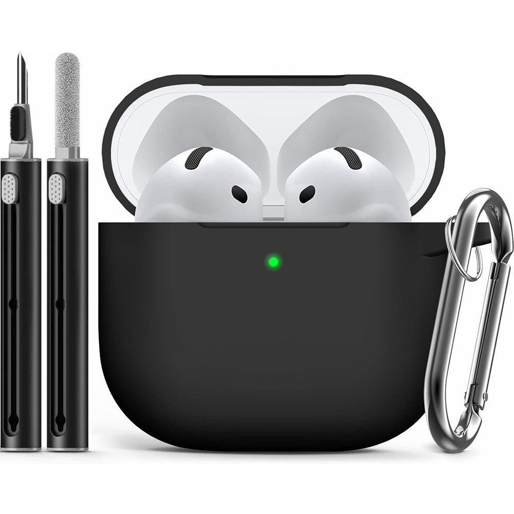 NUODWELL Kopfhörer-Schutzhülle Silikon Hülle Schutzhülle Kompatibel für Airpods 4 mit Reinigungsset, Support Wireless Charging and Front LED Visible mit Schlüsselring