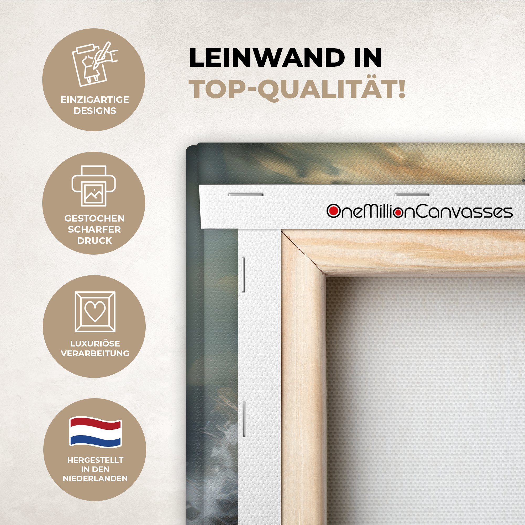 OneMillionCanvasses® Leinwandbild Leuchtturm - Wasser - Meer - Felsen - Ölfarbenoptik, Fotodruck (1 St), Leinwand Bilder Klein, Wand Dekoration Aesthetic 30x20 cm