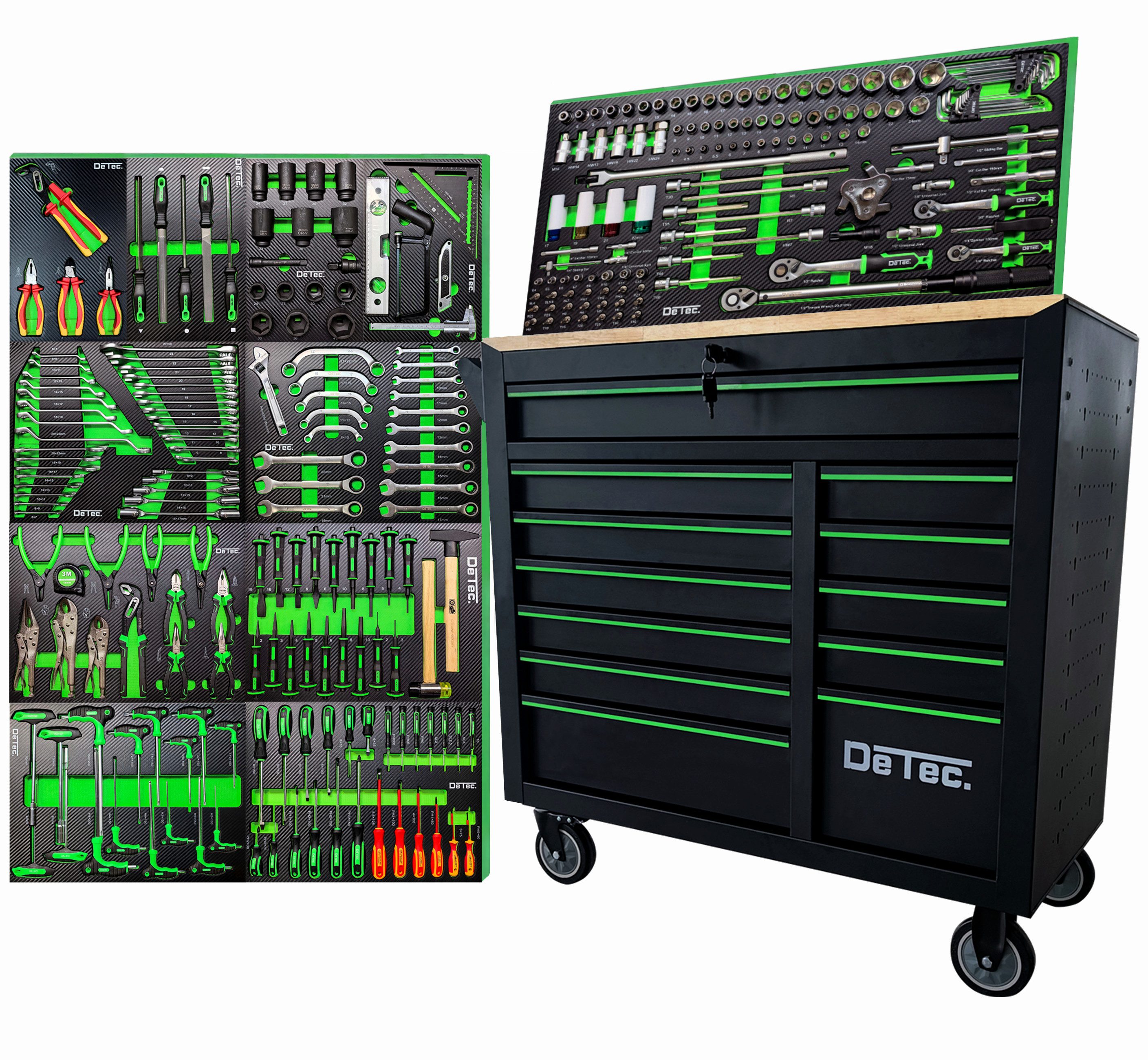 DeTec. Werkstattwagen Heavy Duty XXL Werkzeugwagen 261-tlg. mit Soft-Close – Master Edition, 261-tlg. Werkzeugset, 12 Schubladen 11 Gefüllt mit Werkzeug