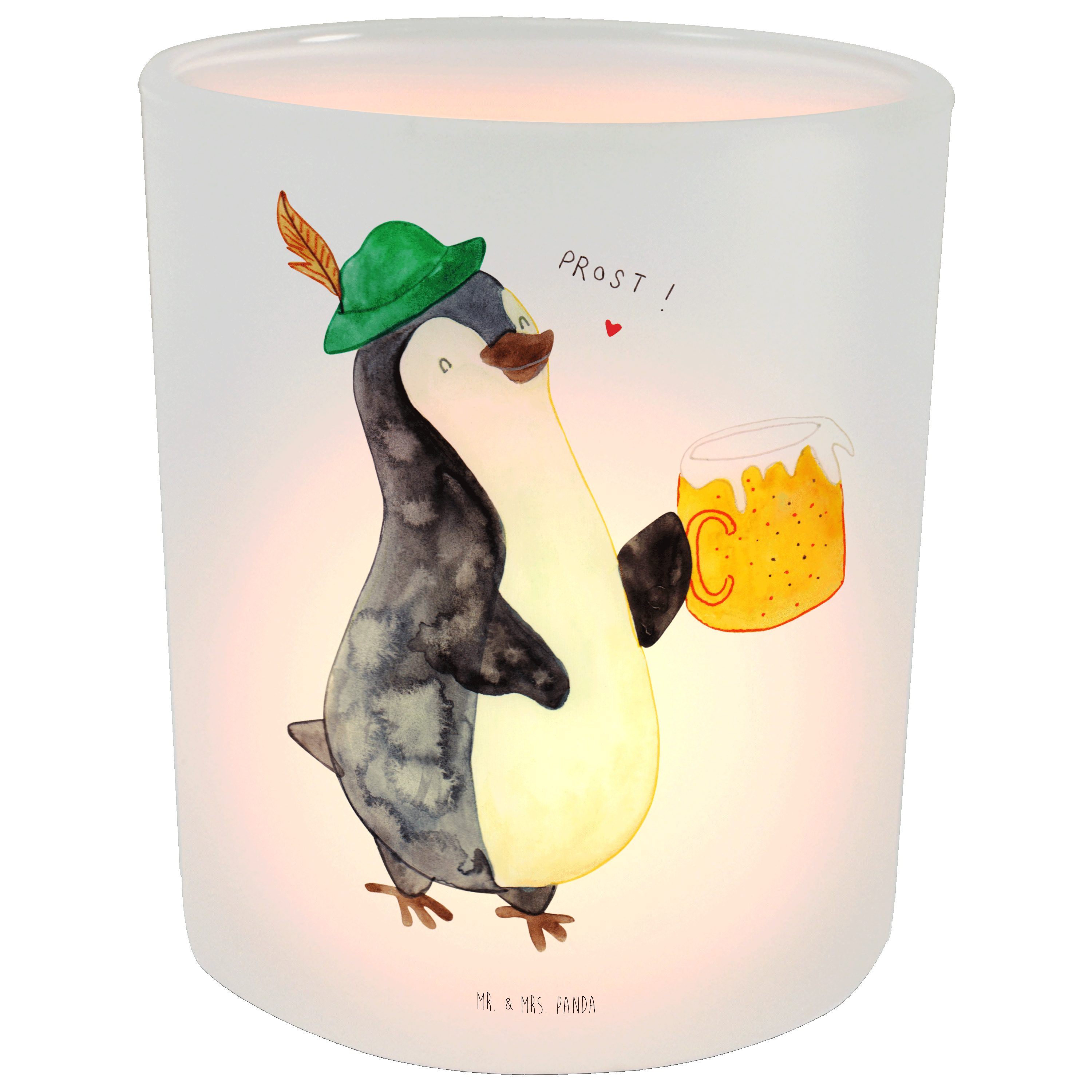 Mr. & Mrs. Panda Windlicht Pinguin Bier - Transparent - Geschenk, Windlicht Kerze, Kerzenlicht, (1 St)