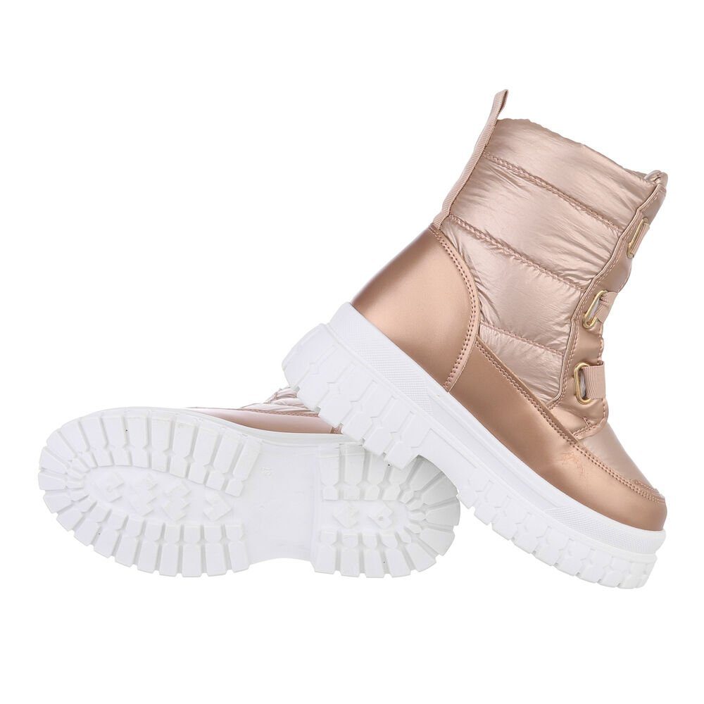 Ital-Design Damen Snowboots Freizeit Snowboots Blockabsatz Plateaustiefeletten in Gold