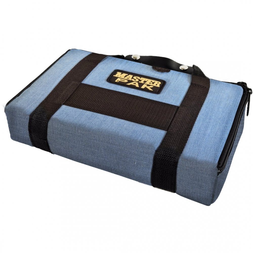 Karella Dartpfeil Darttasche MASTER PAK Jeans Edition, Tragegriff ist aus hochwertigem Kunstleder