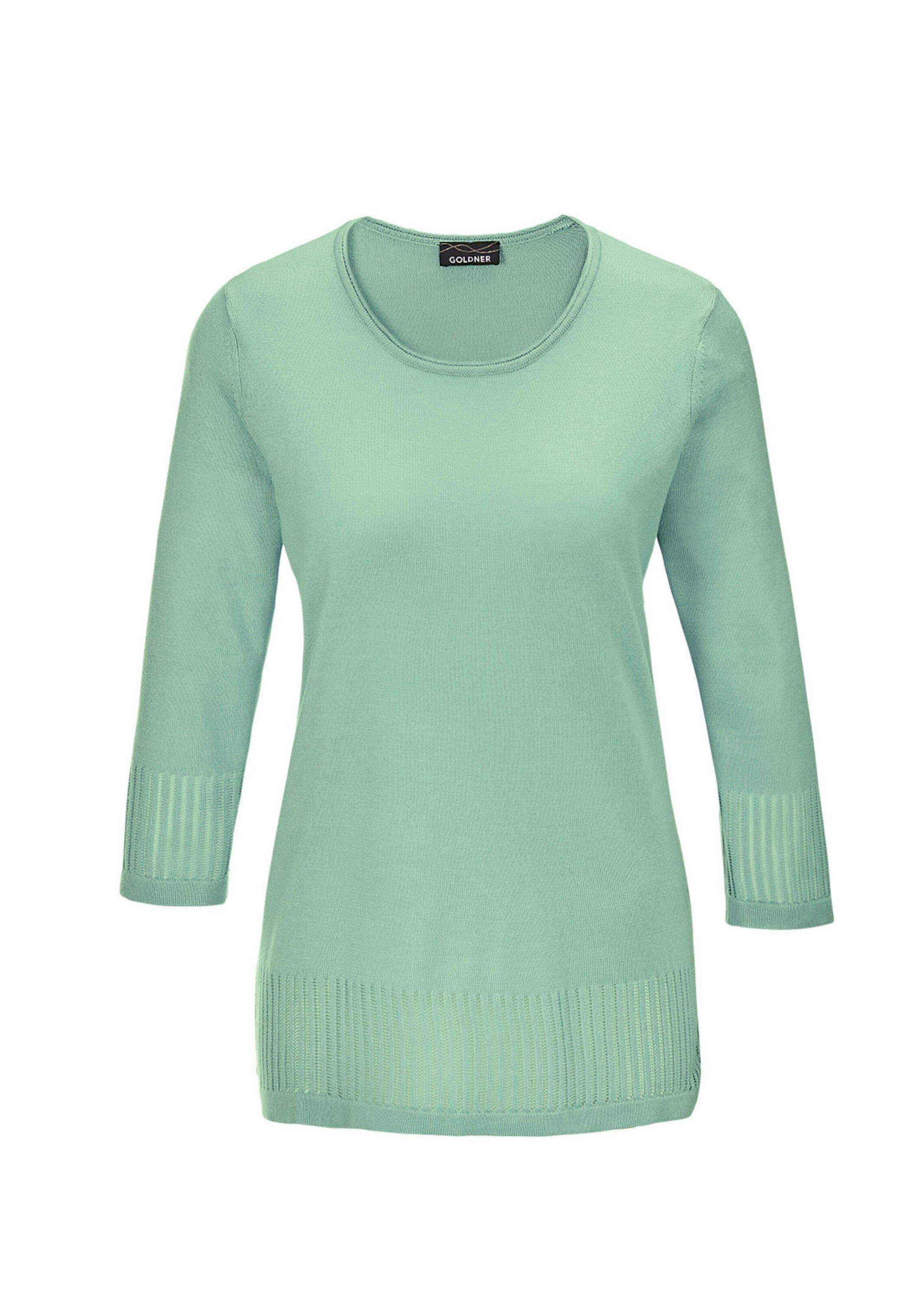 Gepflegter mit Durchbrüchen Ajour-Pullover GOLDNER Arm-Pullover 3/4 femininen mintgrün