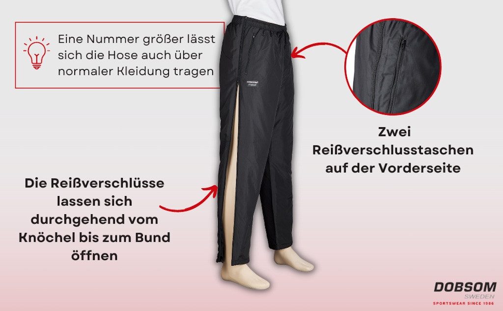 Dobsom Outdoorhose Winter Reha-Hose D/H gefüttert mit durchgehendem Reißverschluss warm auch in Kurzgrößen