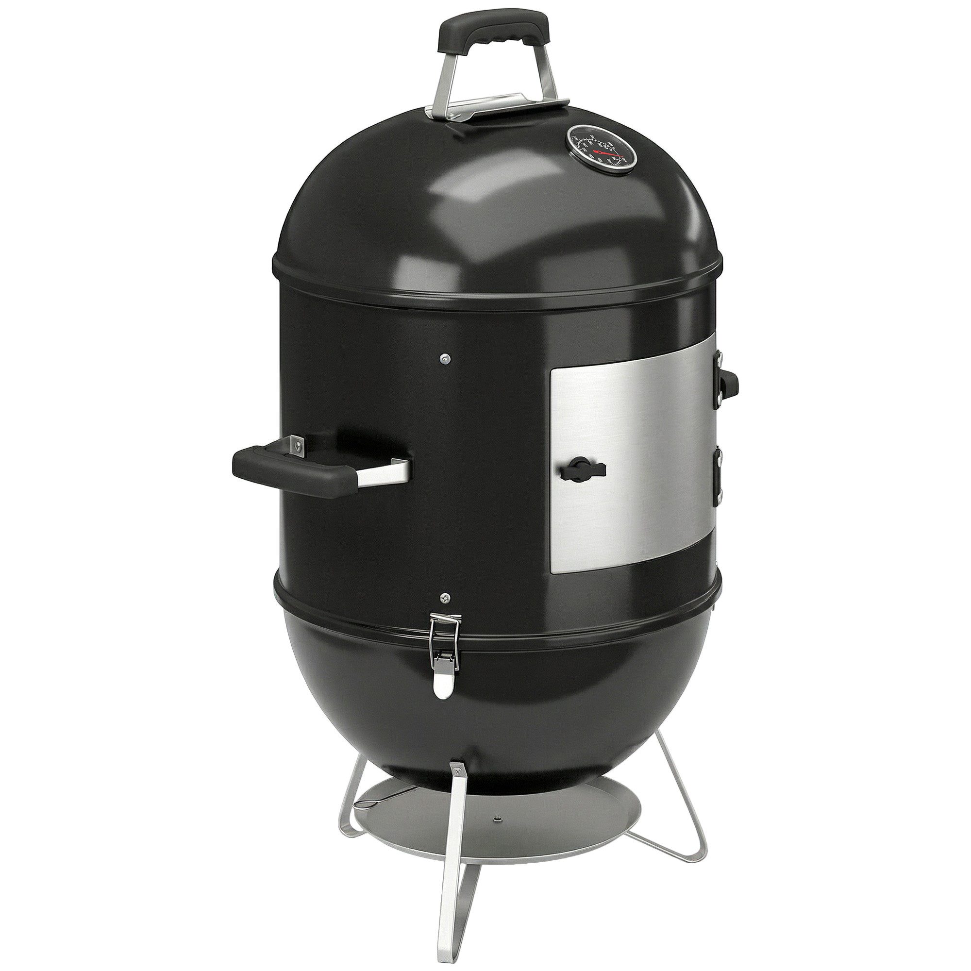 MC Star Holzkohlegrill 3-in-1-Smoker mit 3 Grillrosten, integriertem Thermometer, einstellbarer Belüftung, 62,5 x 47,5 x 91 cm, Schwarz