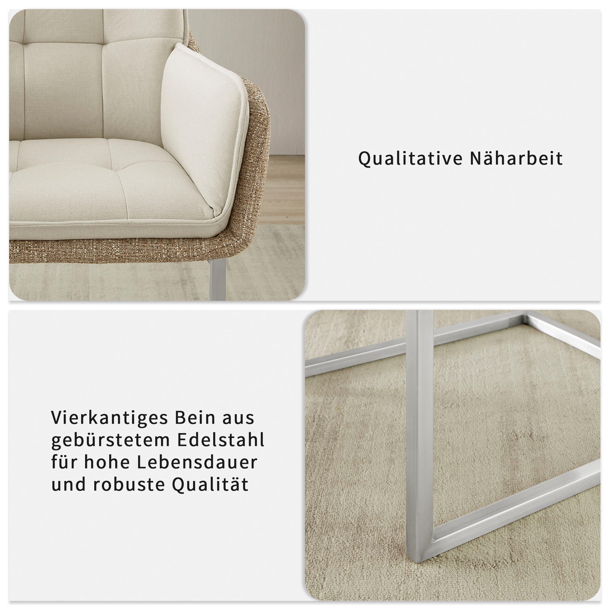 OTTO home Esszimmerstuhl Durham (1 St), Knopfsteppung und Kufengestell aus gebürstetem Metall, Sitzhöhe 50 cm – Bild 3 von 5