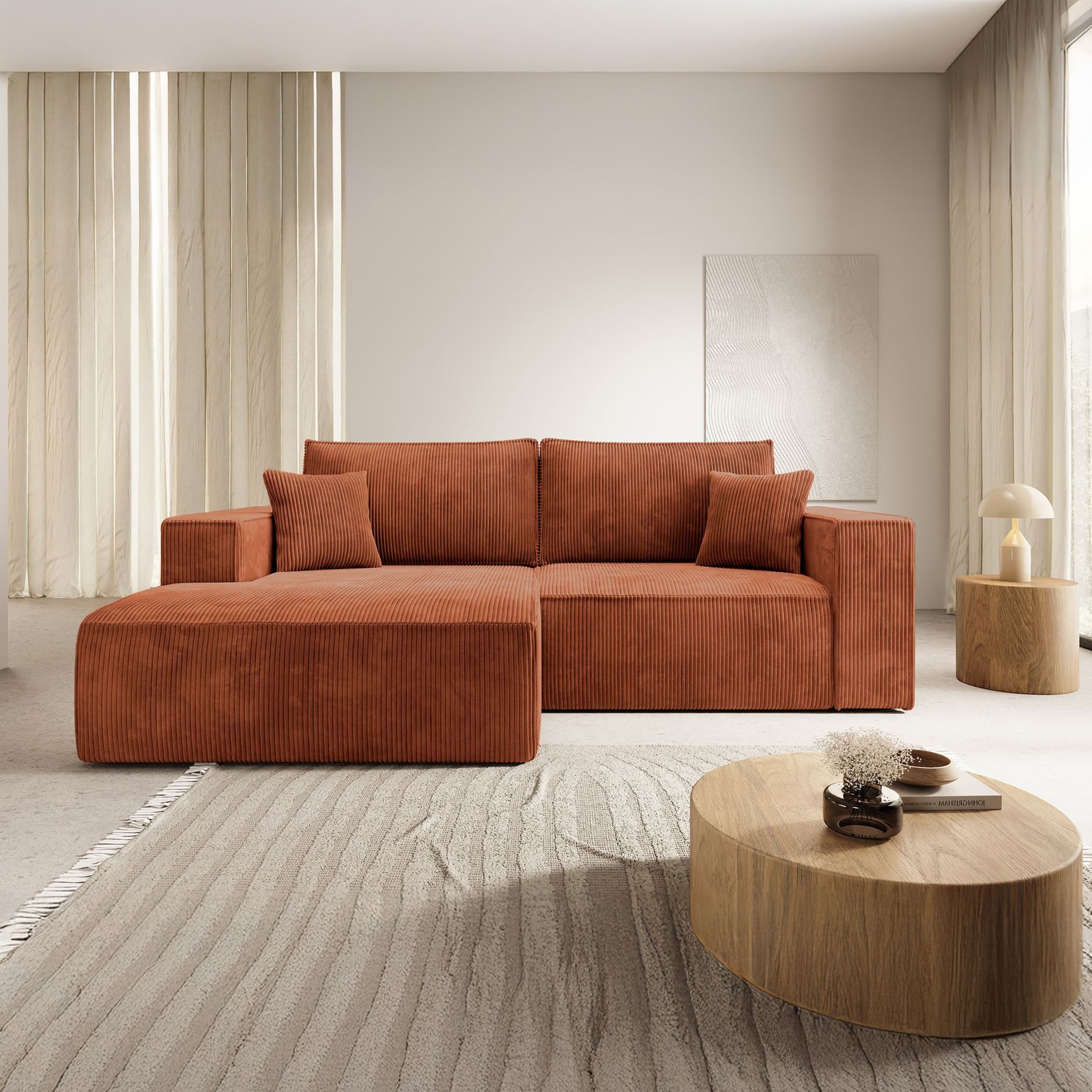Selsey Ecksofa FARESE MINI, Ecksofa mit Schlaffunktion & Bettkasten, Cord tierfreundlich