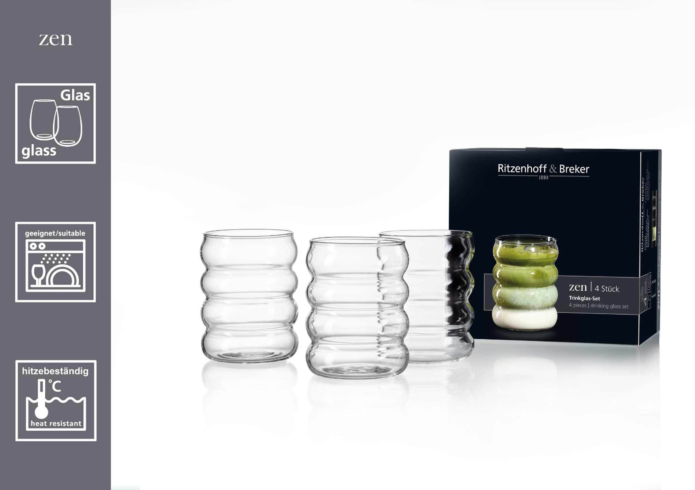 Ritzenhoff & Breker Glas Zen Trinkgläser-Set 300 ml 4er Set, 4-tlg., Glas