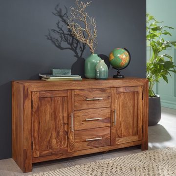 KADIMA DESIGN Kommode Elegantes Massivholz-Sideboard Sheesham, 3 Schubladen, 2 Türen