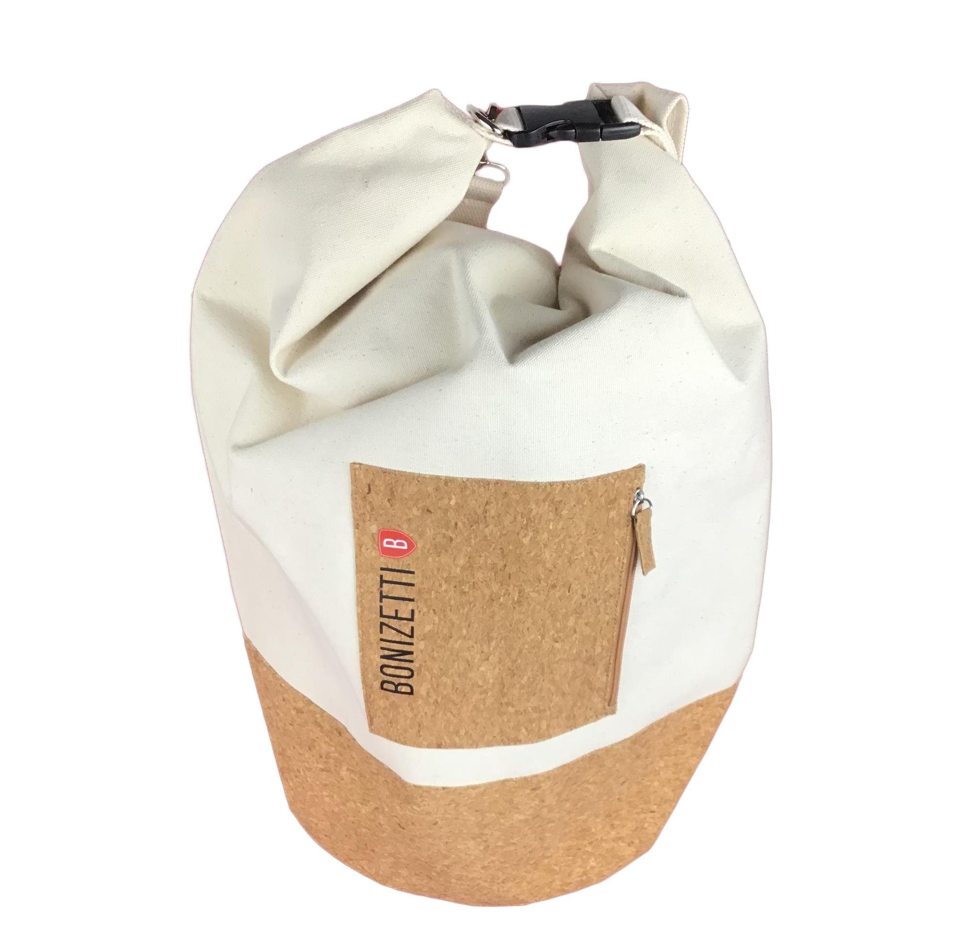Bonizetti Sporttasche (1-tlg), Seesack - wasserfeste Tasche, 20 Liter Volumen, aus Canvas und Kork Weiß