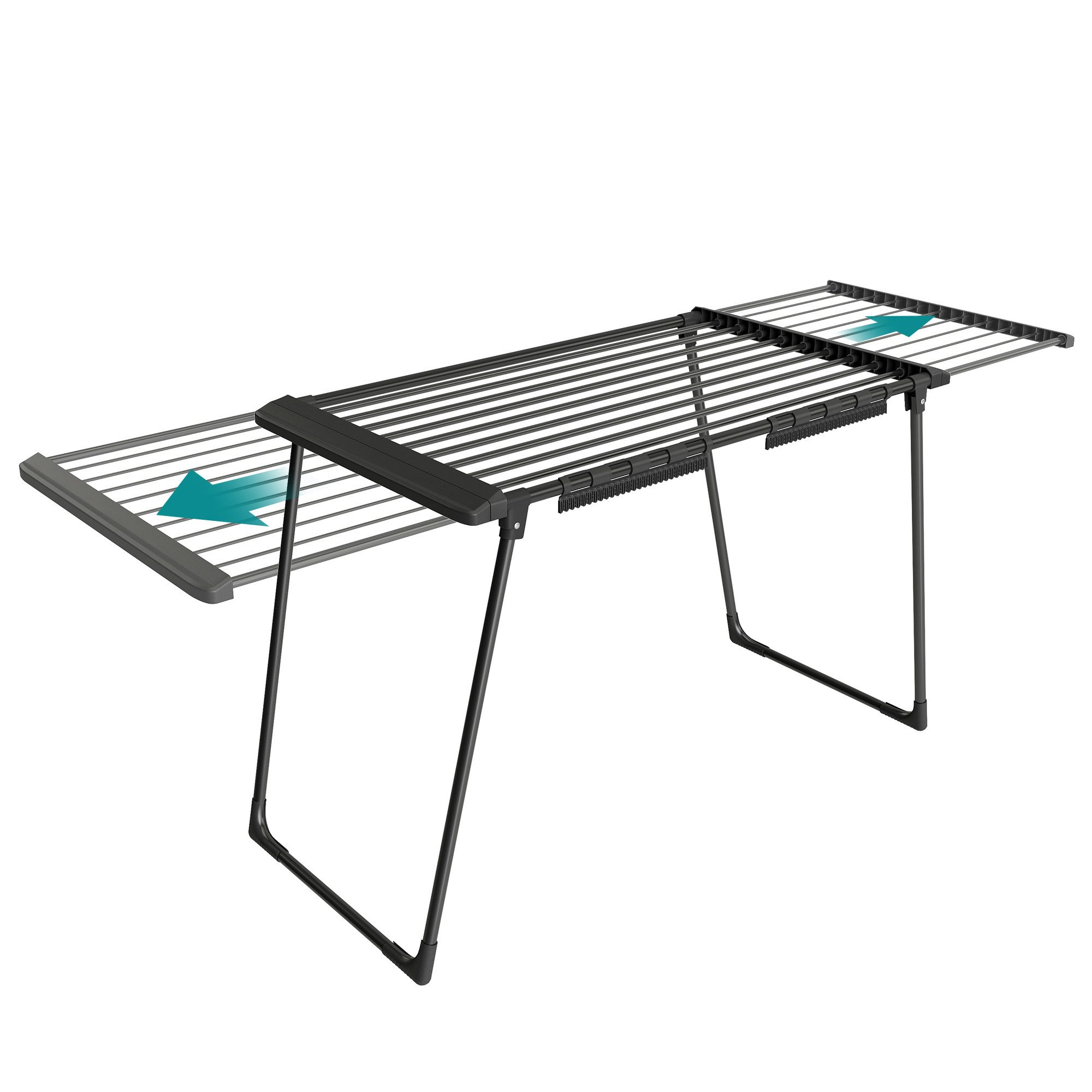 SONGMICS Wäscheständer Standtrockner, mit Sockenhalter, Metall, für Kleidung, Handtücher, ausziehbare Flügel, 22 m Trockenfläche, klappbar, tintenschwarz