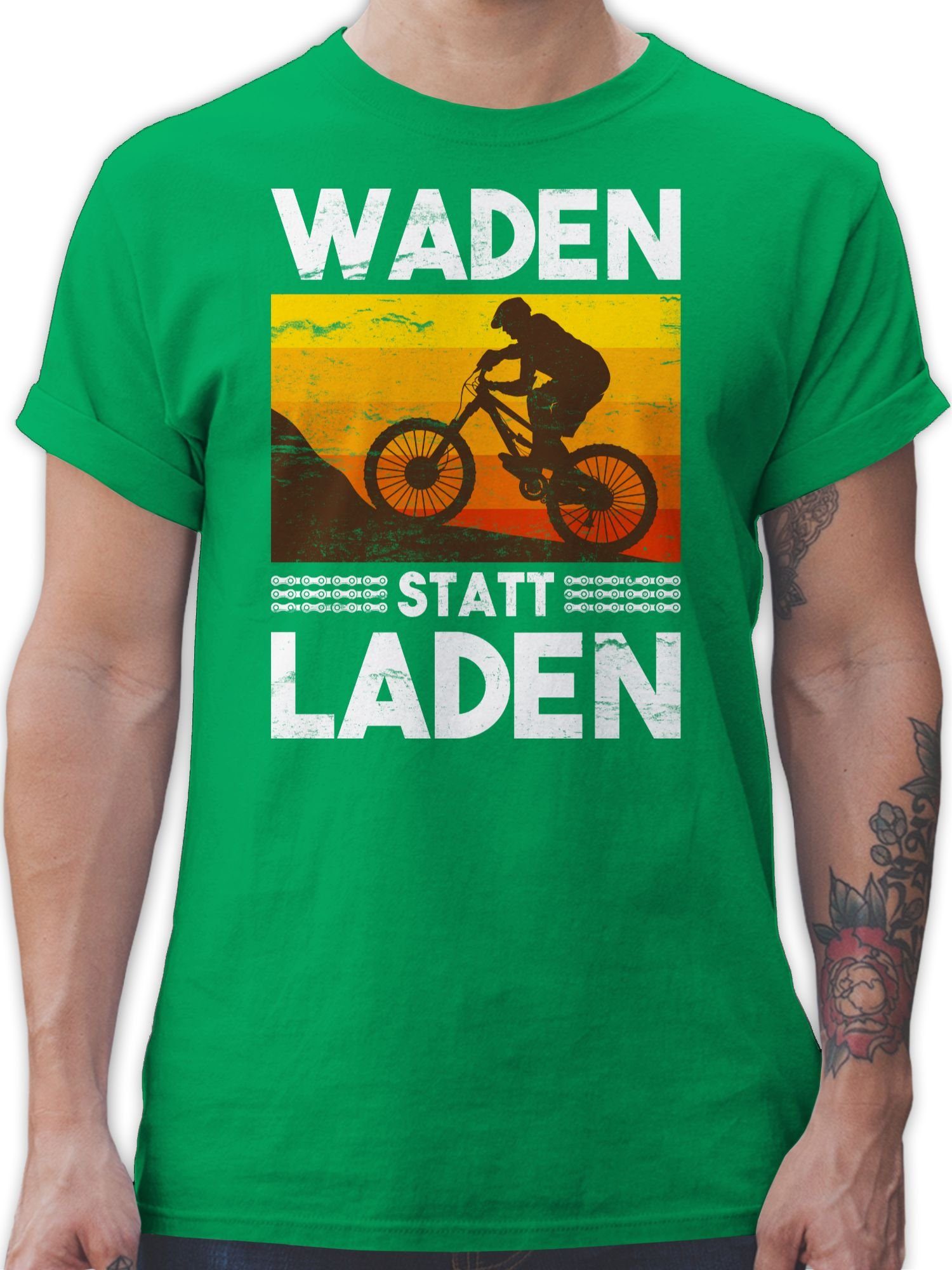 Shirtracer T-Shirt Waden statt Laden Vintage weiß Fahrrad Bekleidung Radsport 03 Grün