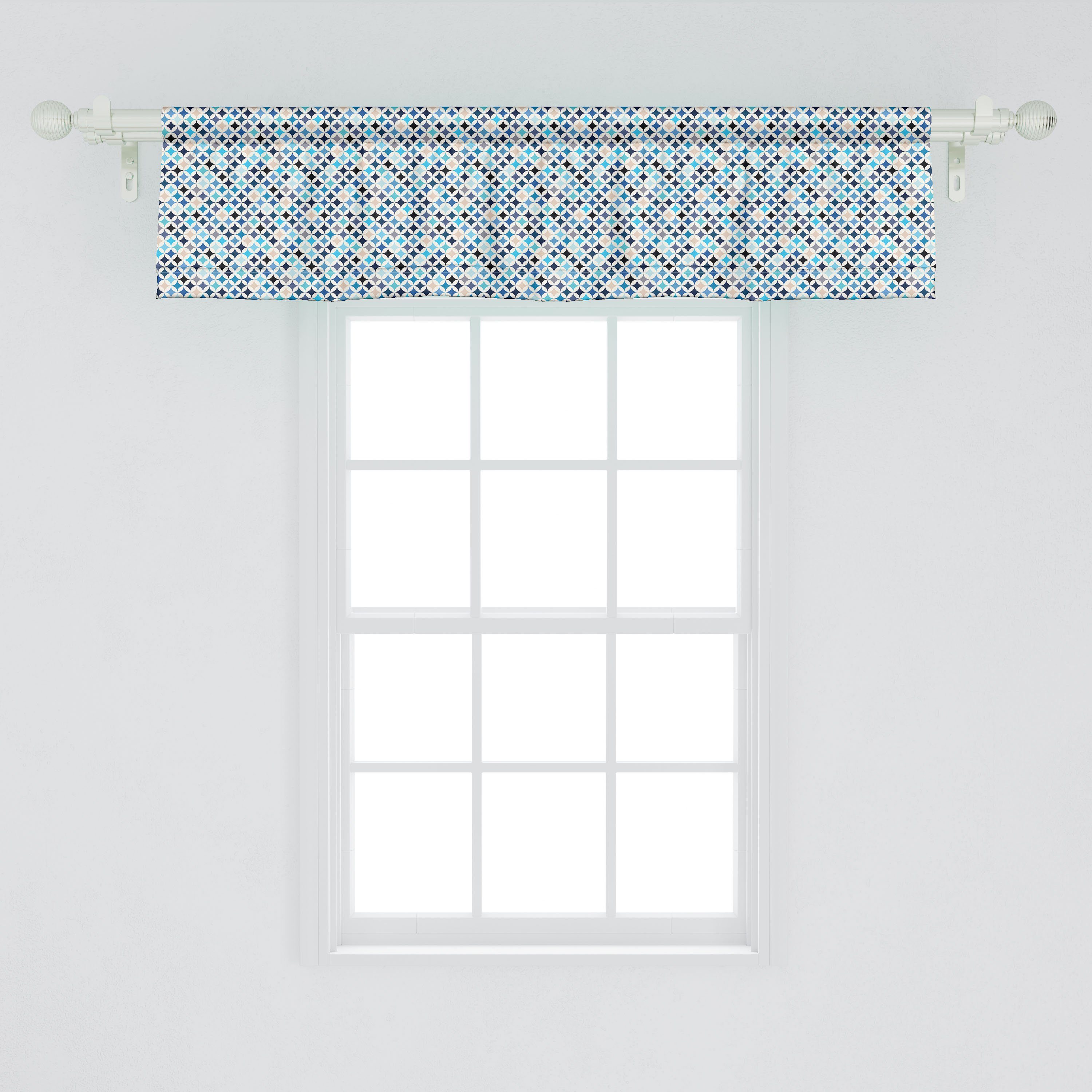 Scheibengardine Vorhang Volant für Küche mit Microfaser, Schlafzimmer Kreise Geometrisch Stangentasche, Moderne Abakuhaus, blaue Dekor